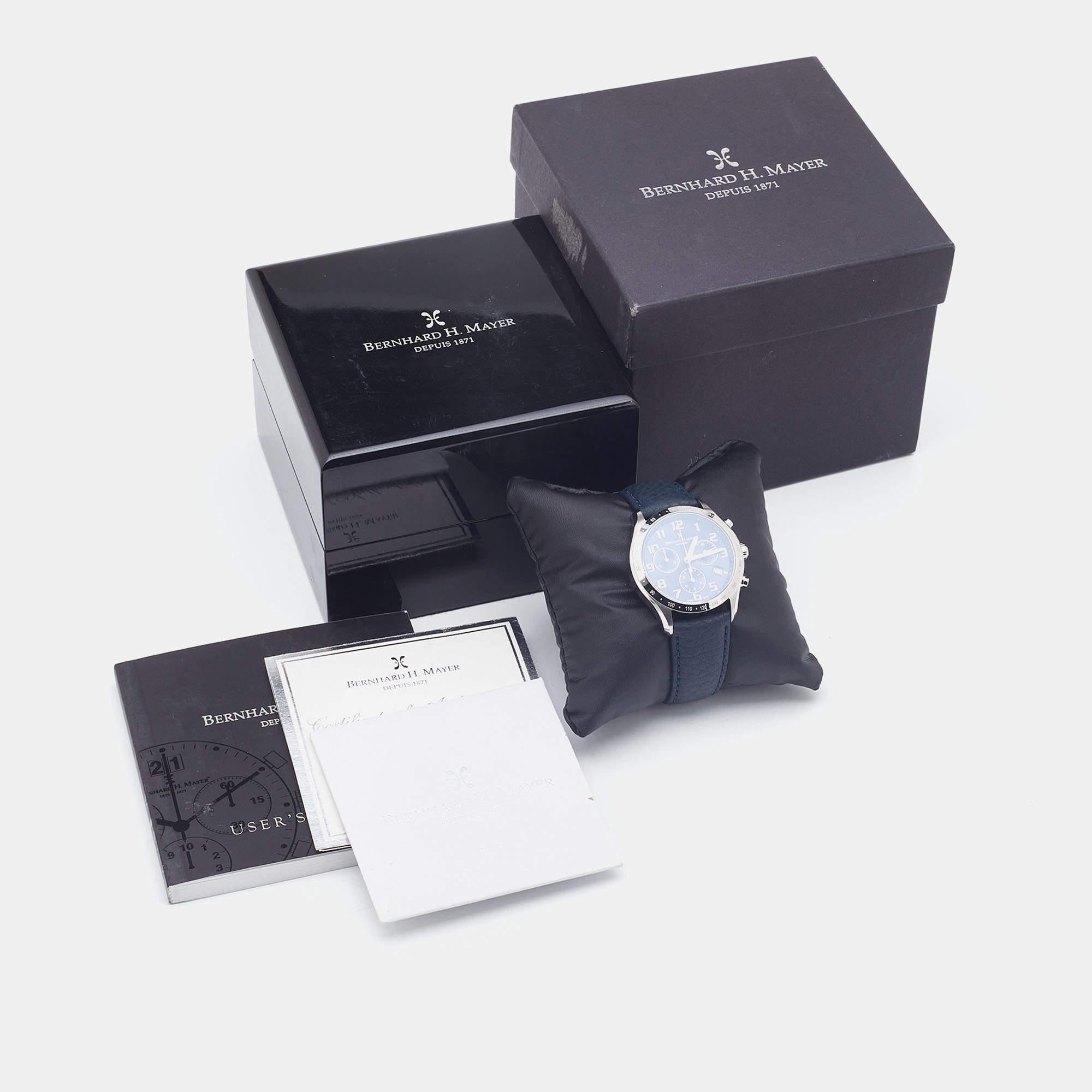 Bernard H. Mayer Blue Stainless Steel Leather Iris BH13/CWR Unisex Wristwatch 38 In New Condition In Dubai, Al Qouz 2