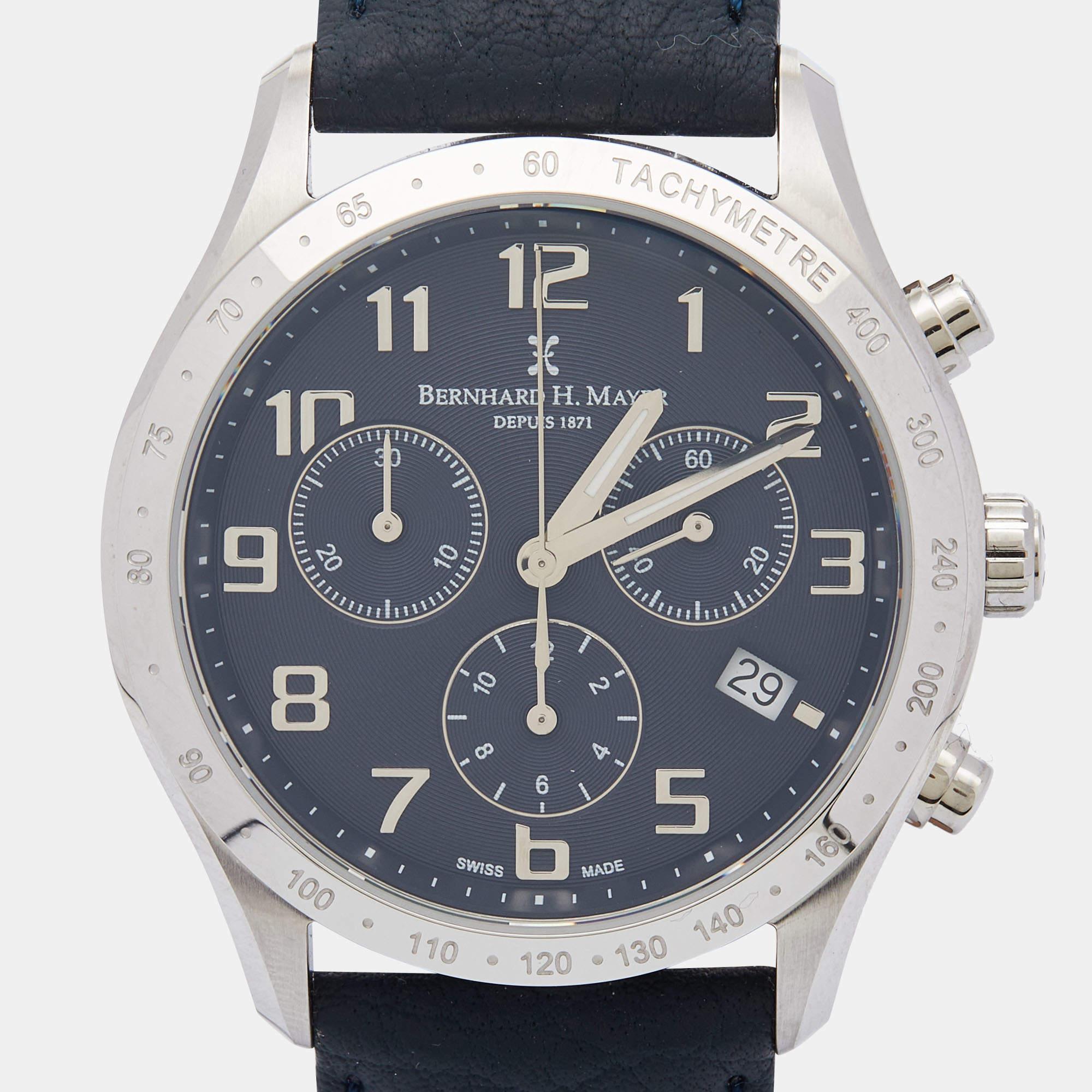 Men's Bernard H. Mayer Blue Stainless Steel Leather Iris BH13/CWR Unisex Wristwatch 38