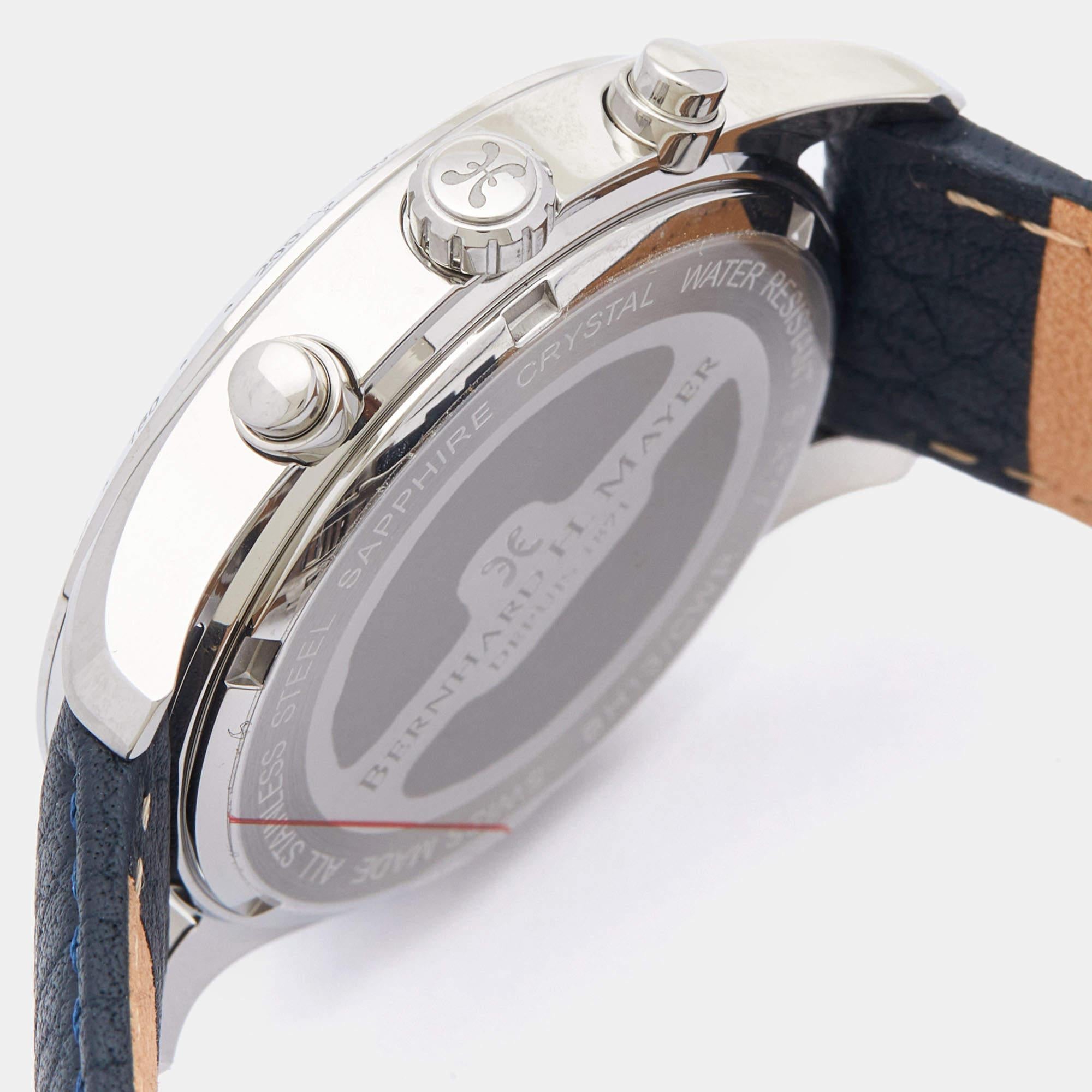 Bernard H. Mayer Blue Stainless Steel Leather Iris BH13/CWR Unisex Wristwatch 38 2