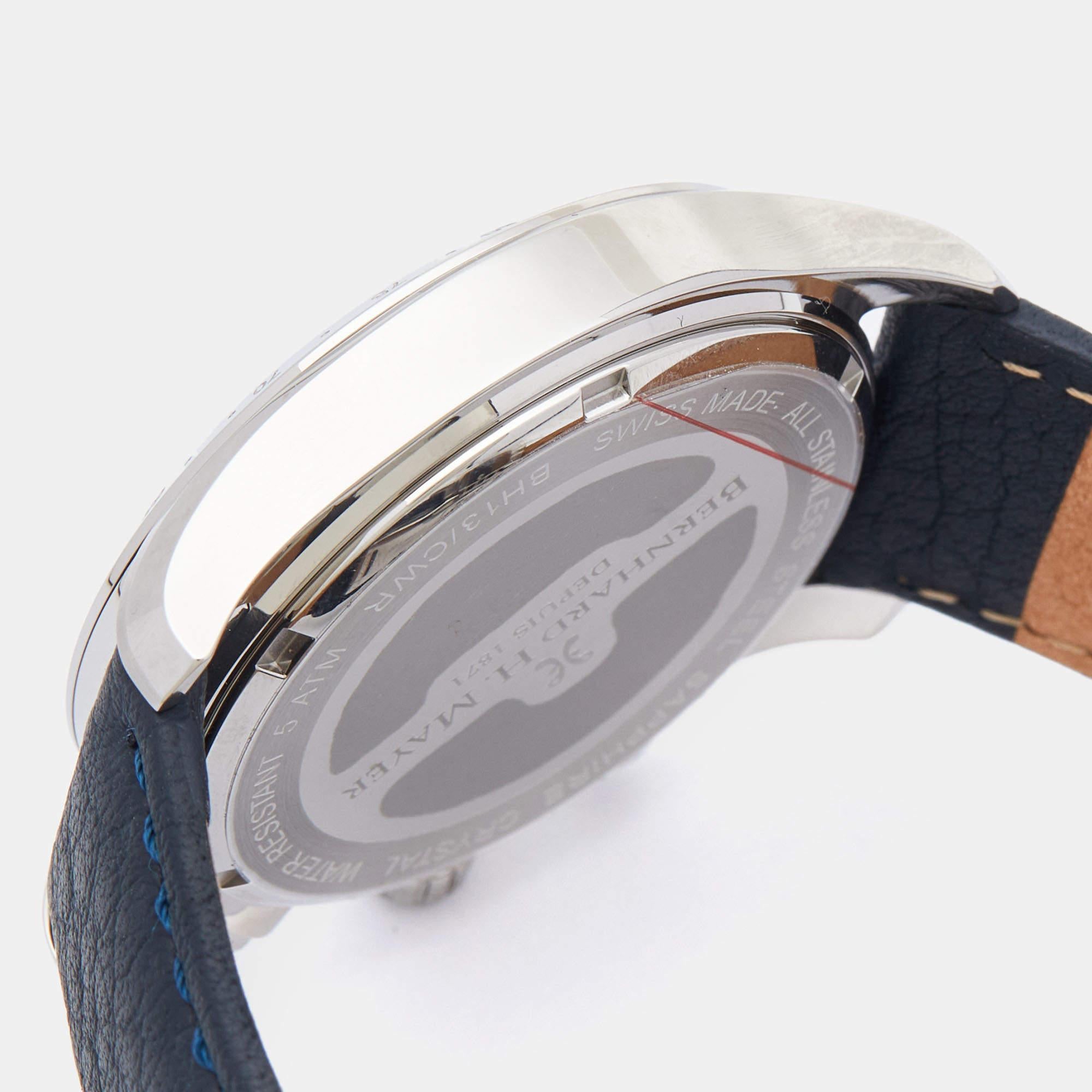 Bernard H. Mayer Blue Stainless Steel Leather Iris BH13/CWR Unisex Wristwatch 38 3