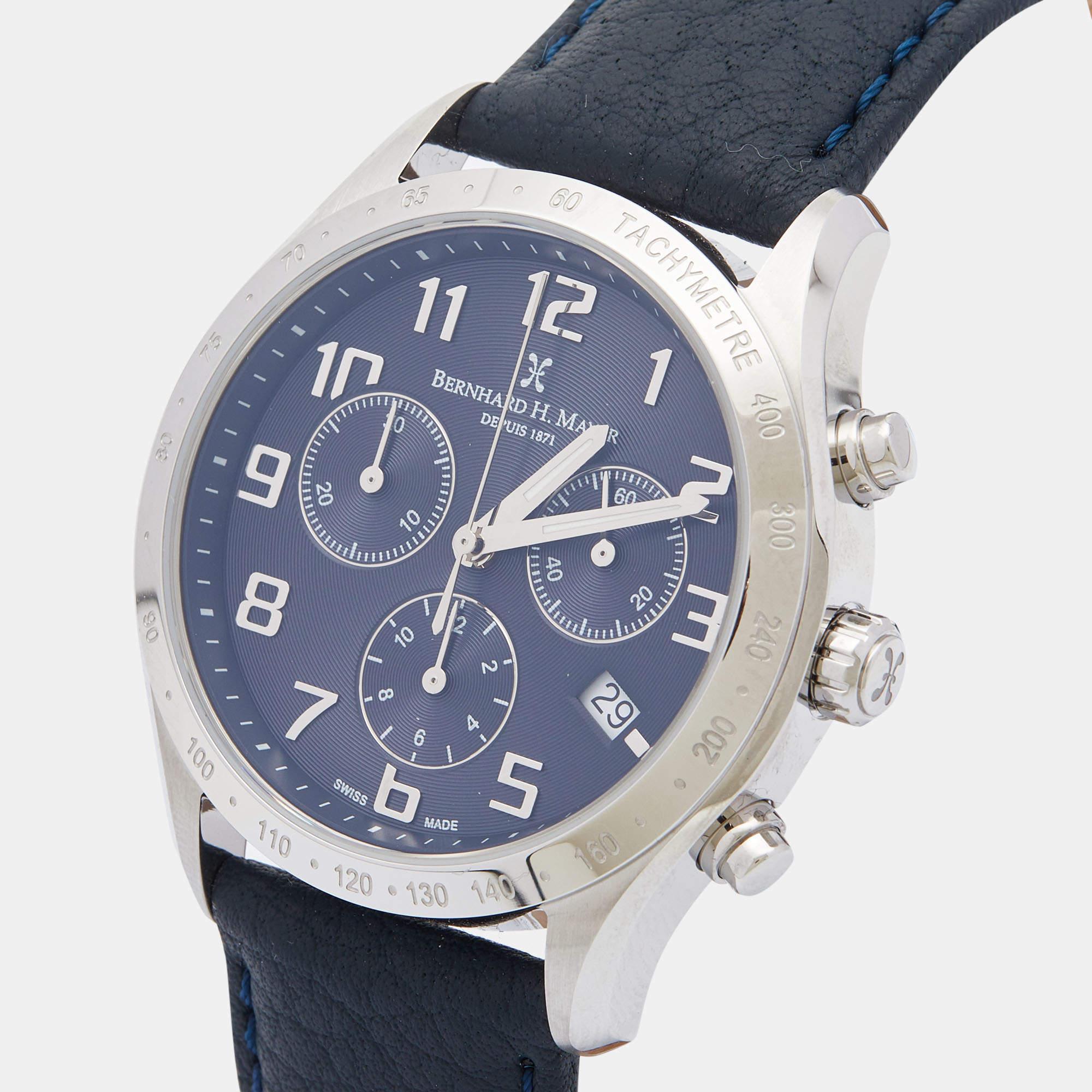 Bernard H. Mayer Blue Stainless Steel Leather Iris BH13/CWR Unisex Wristwatch 38 4