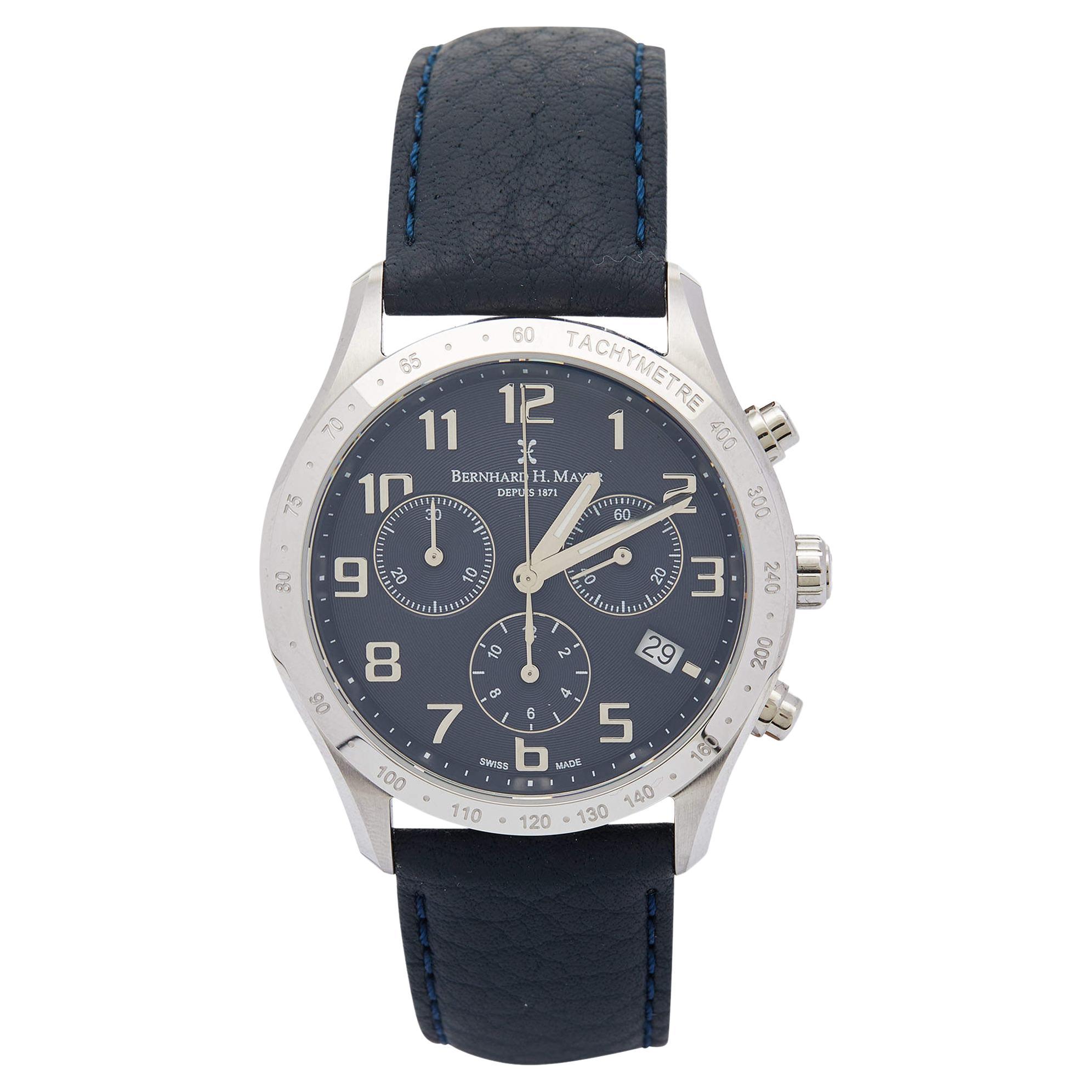 Bernard H. Mayer Blue Stainless Steel Leather Iris BH13/CWR Unisex Wristwatch 38