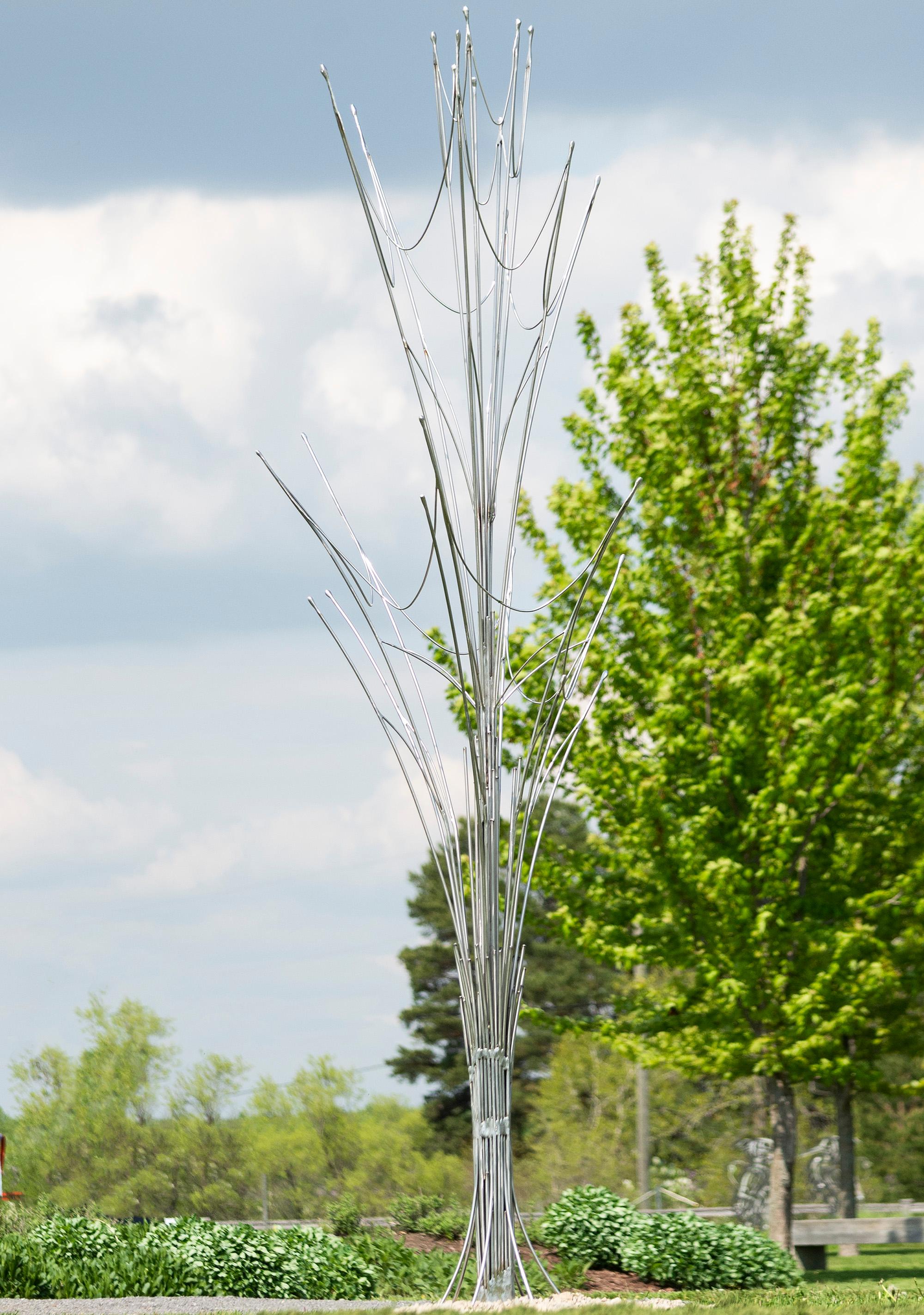Geyser - tall, contemporary, abstract, stainless steel, outdoor, sculpture - Gray Abstract Sculpture by Bernard Hamel