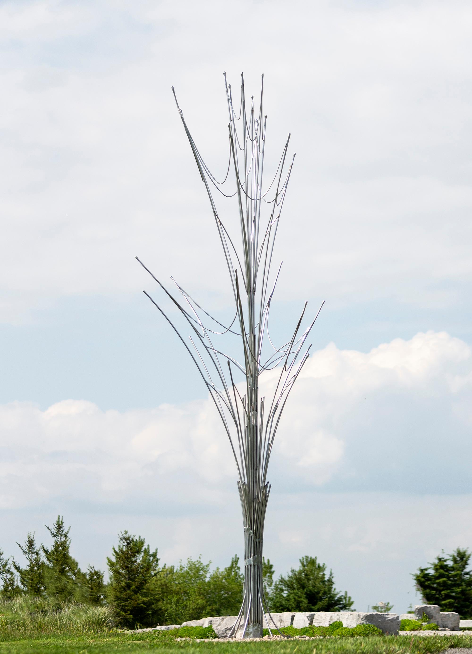 Bernard Hamel Abstract Sculpture - Geyser - tall, contemporary, abstract, stainless steel, outdoor, sculpture