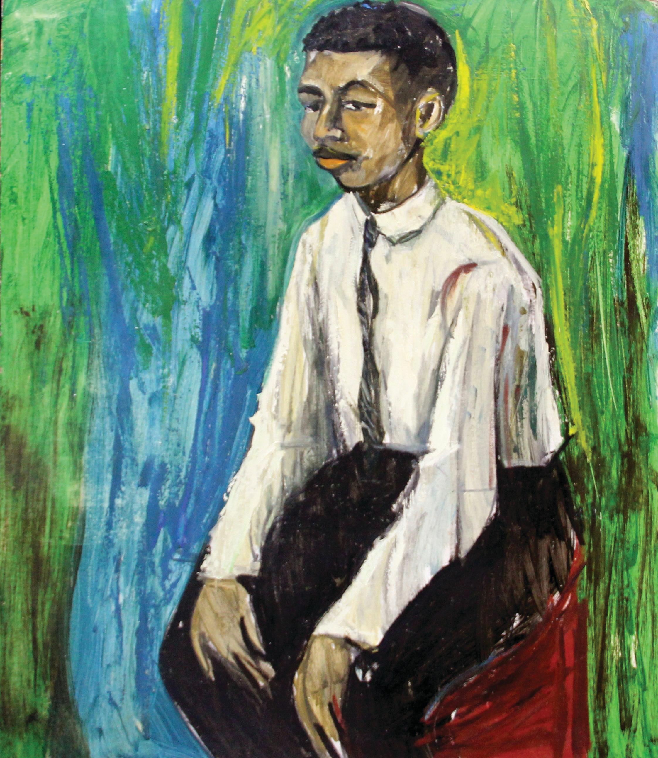 Boy Waiting, Color Portrait of a Young Man, Black Artist, Double Sided 