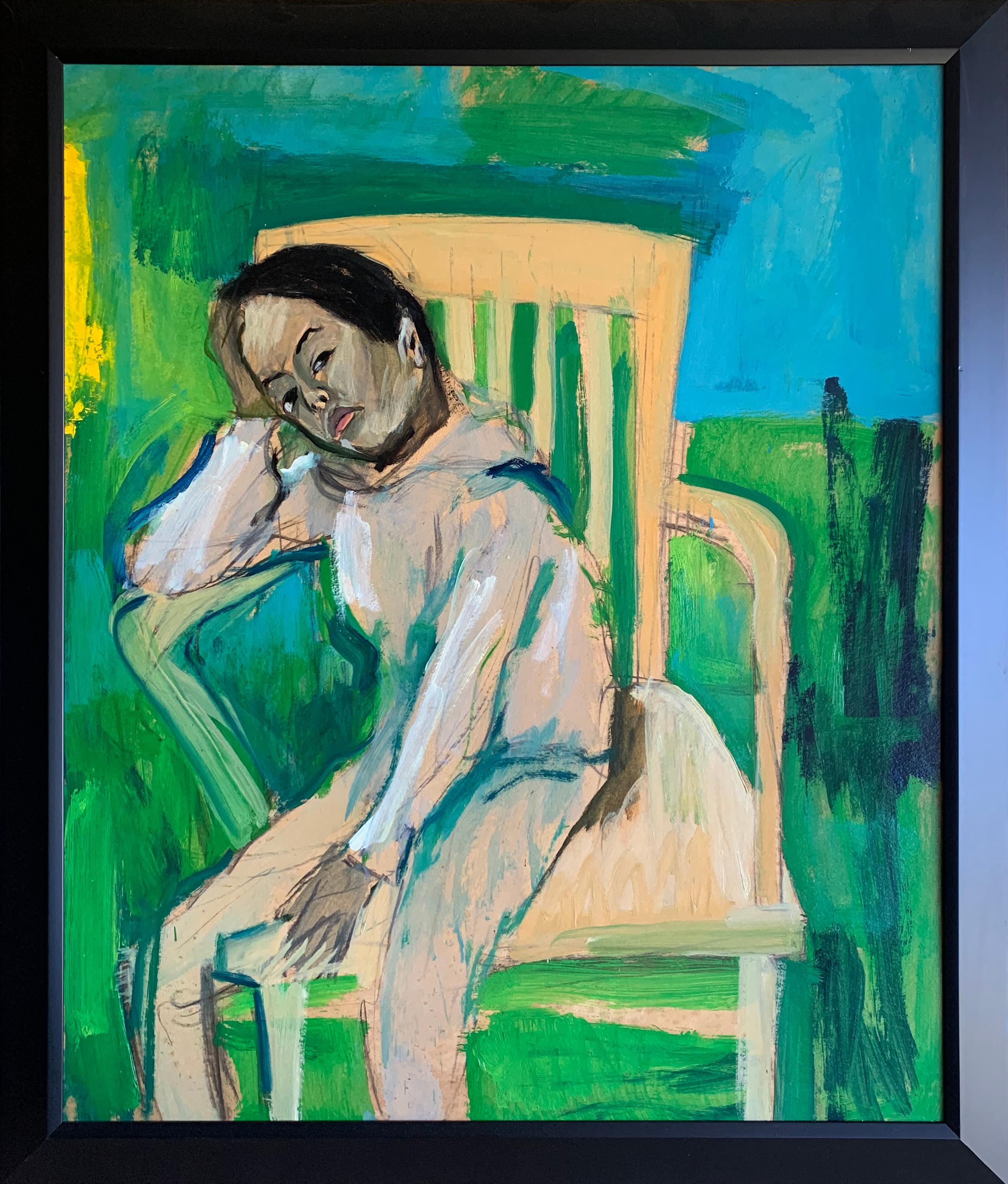 Child Resting in Chair, Expressionist Portrait by Philadelphia Artist - Painting by Bernard Harmon