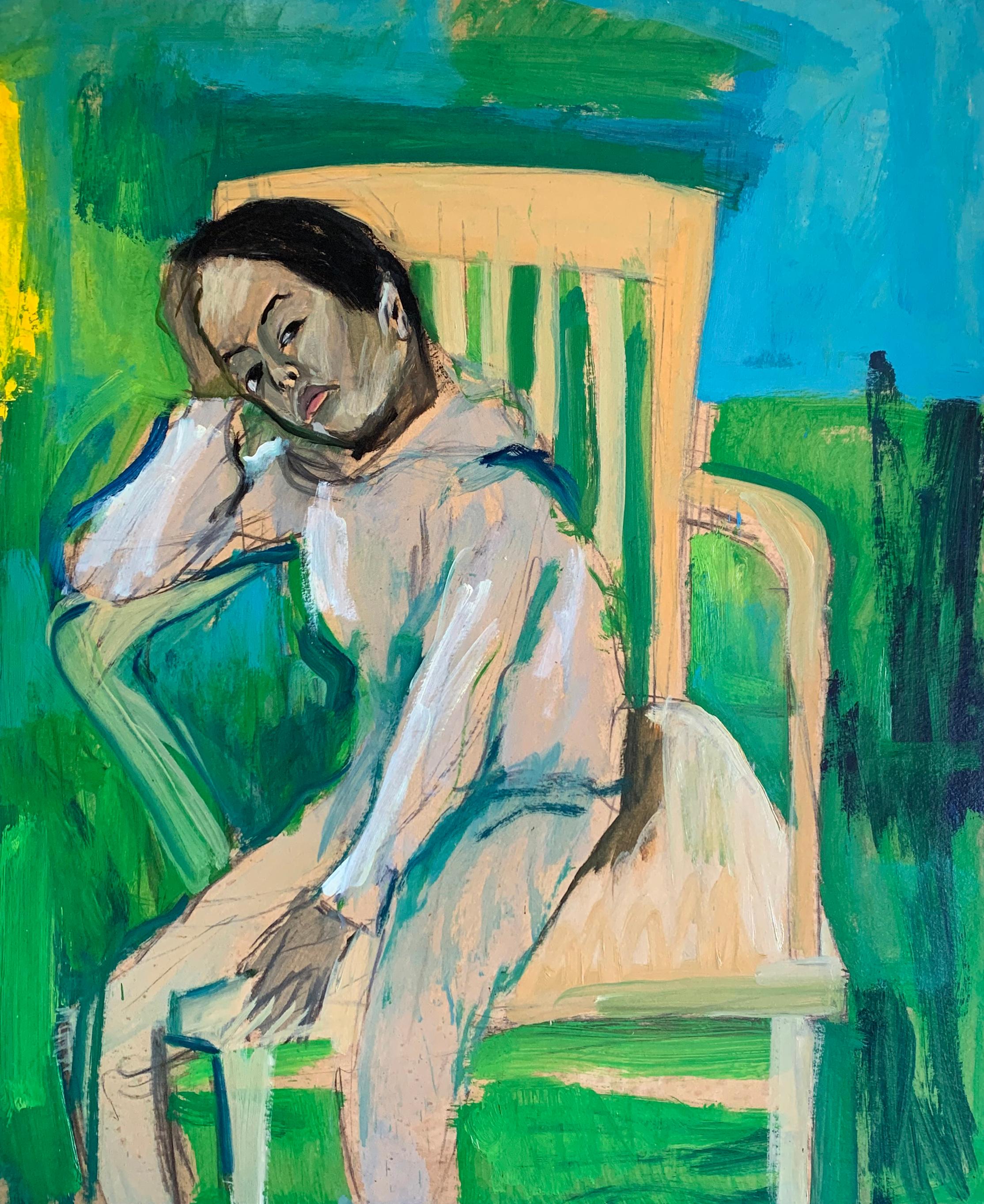 Bernard Harmon Figurative Painting – Das ruhende Kind im Stuhl, expressionistisches Porträt des Künstlers aus Philadelphia