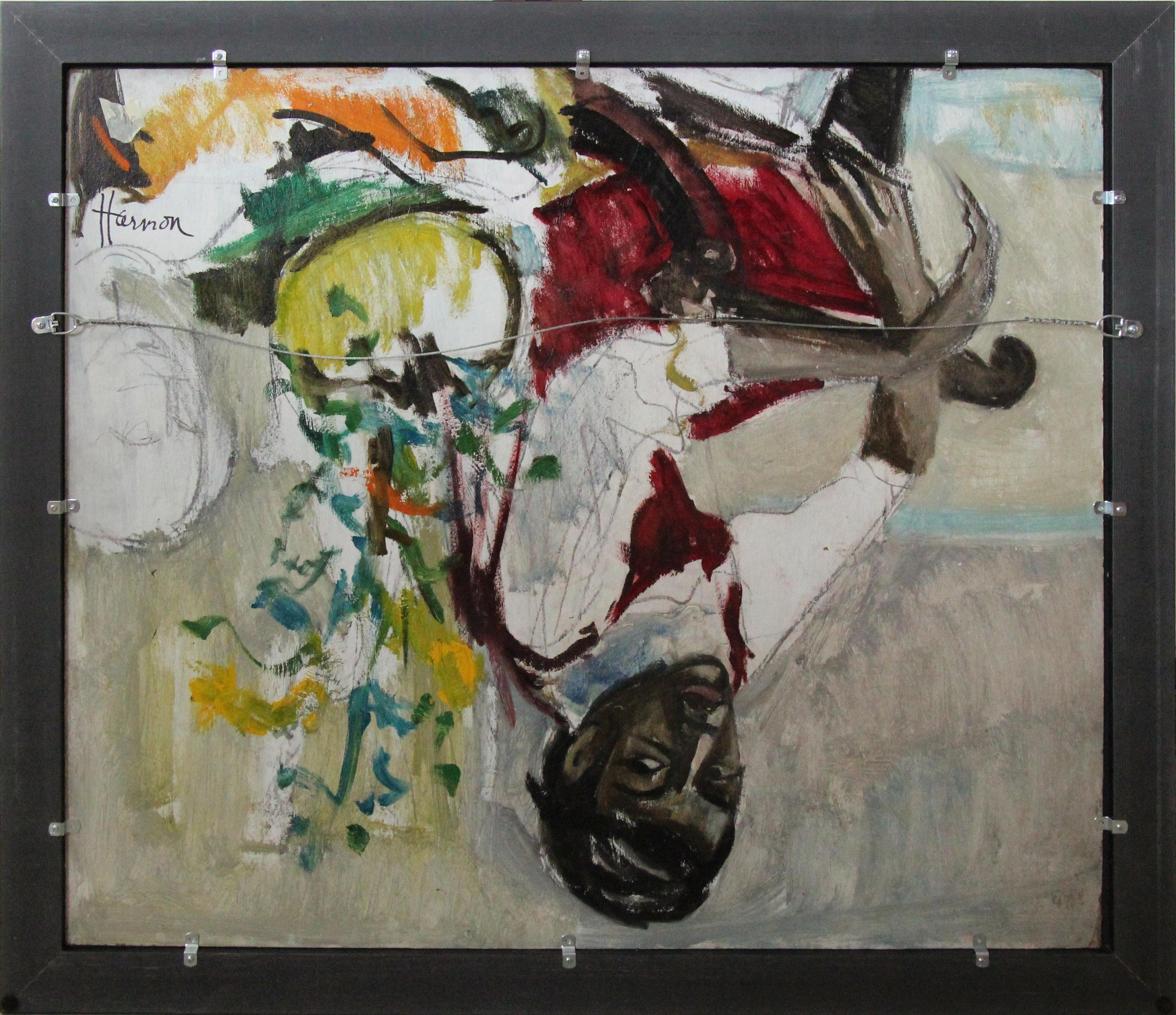 Tambores, retrato de grupo expresionista de tres músicos por un artista de Filadelfia - Painting Expresionista de Bernard Harmon