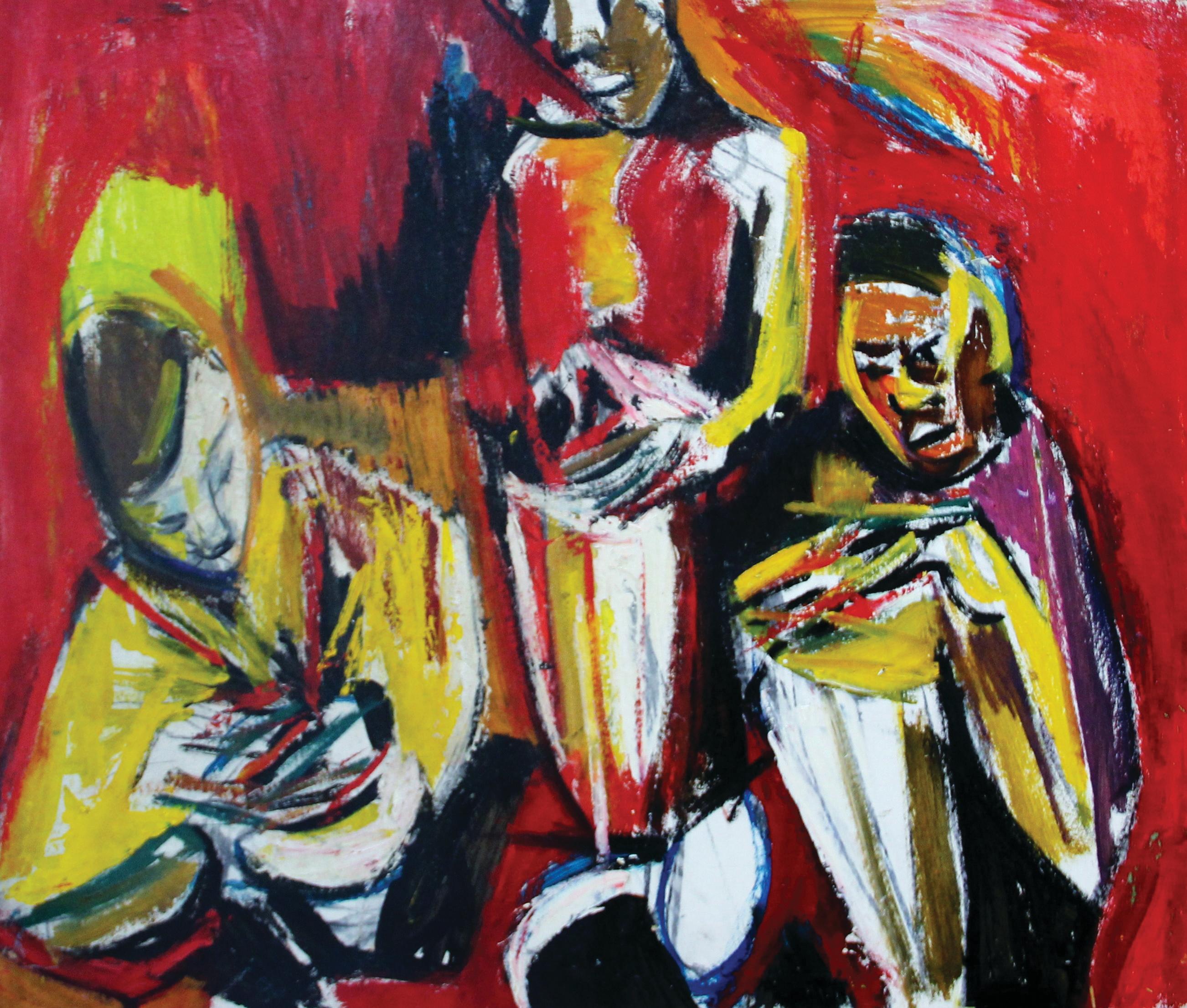 Drums, Expressionist Group Portrait of Three Musicians, African American Art