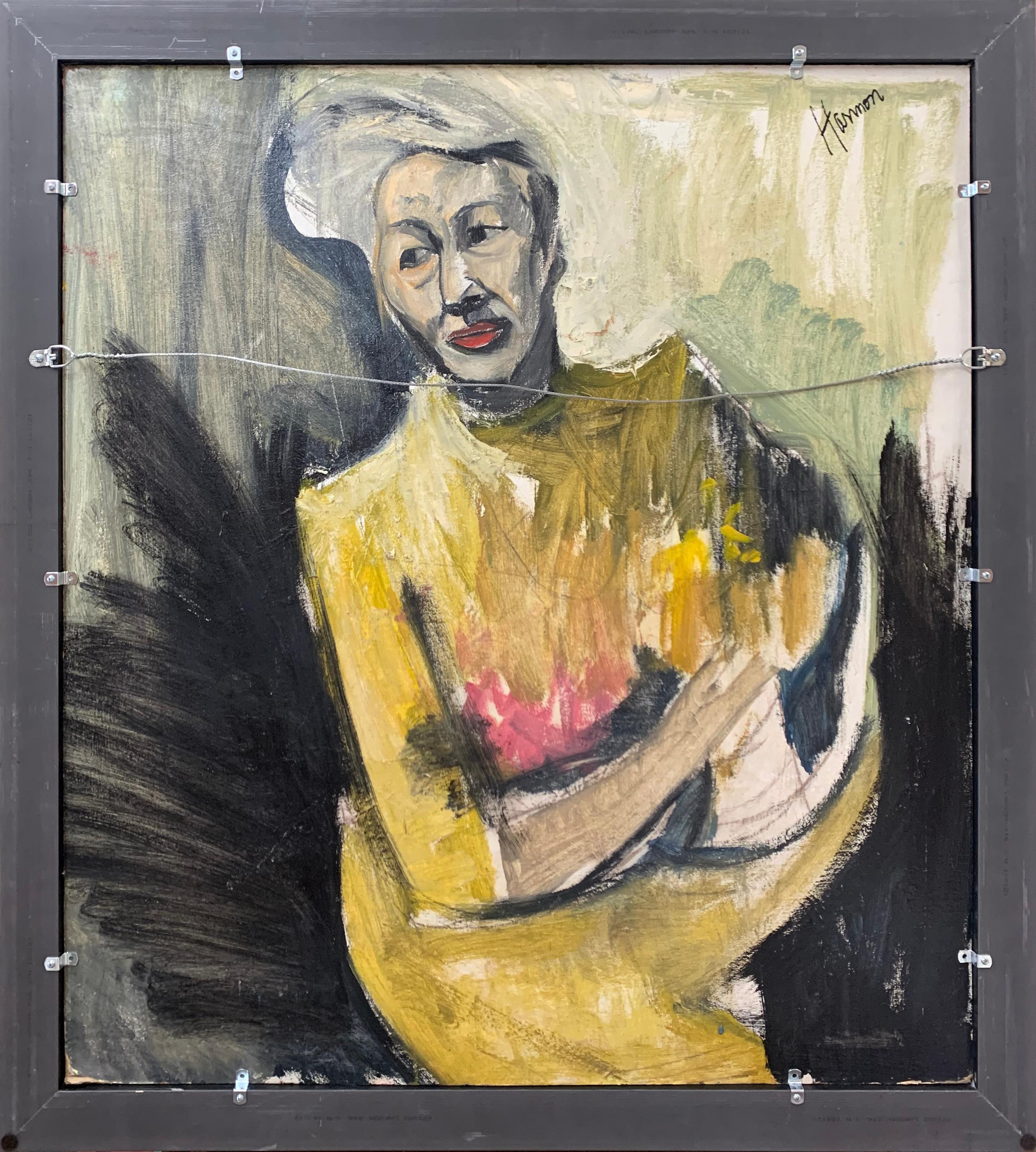 Mädchen am Schreibtisch, Expressionistisches Porträt einer jungen Frau von Philadelphia (Expressionismus), Painting, von Bernard Harmon