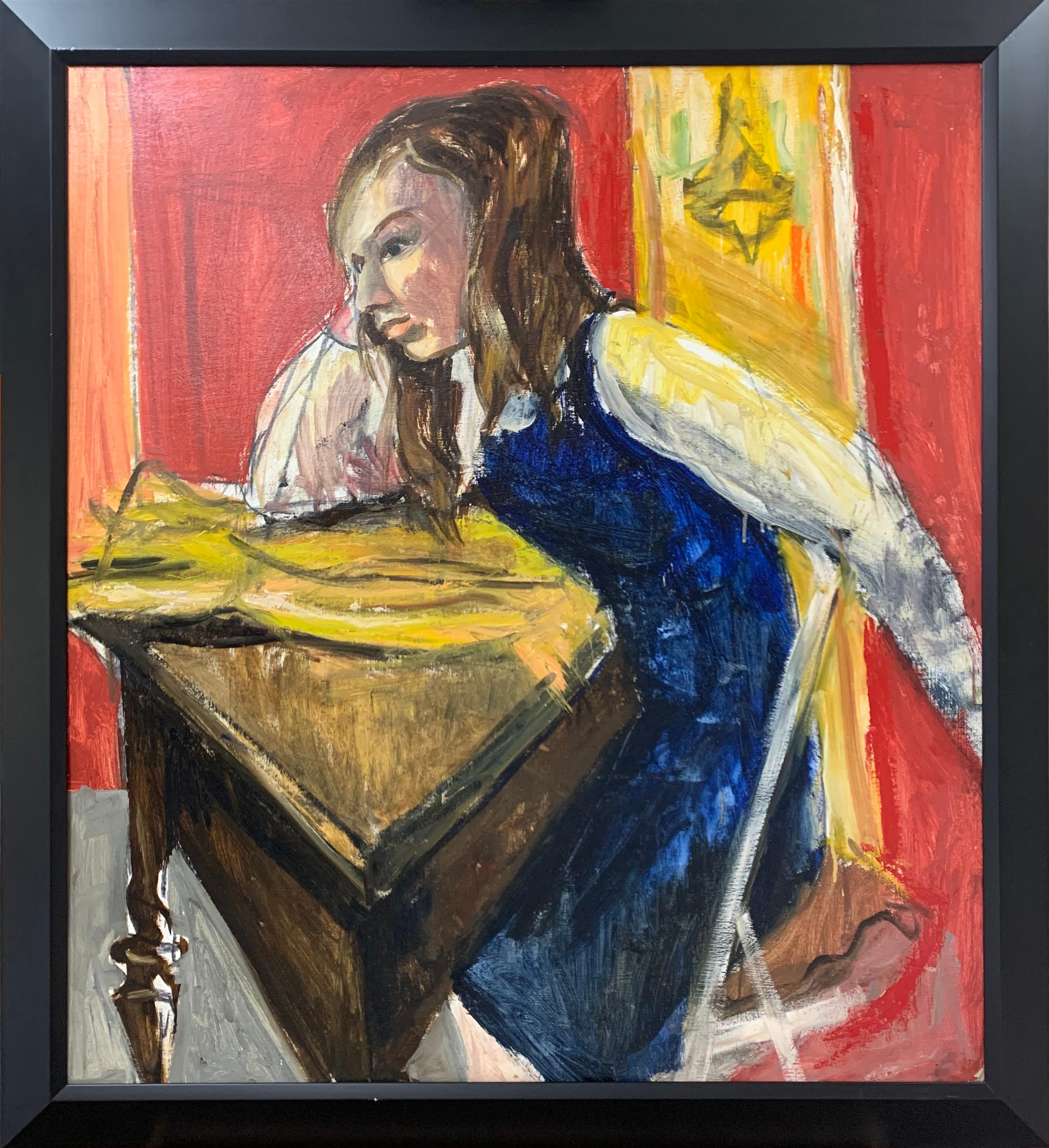 Girl at Desk, Expressionist Portrait of Young Woman by Philadelphia Artist