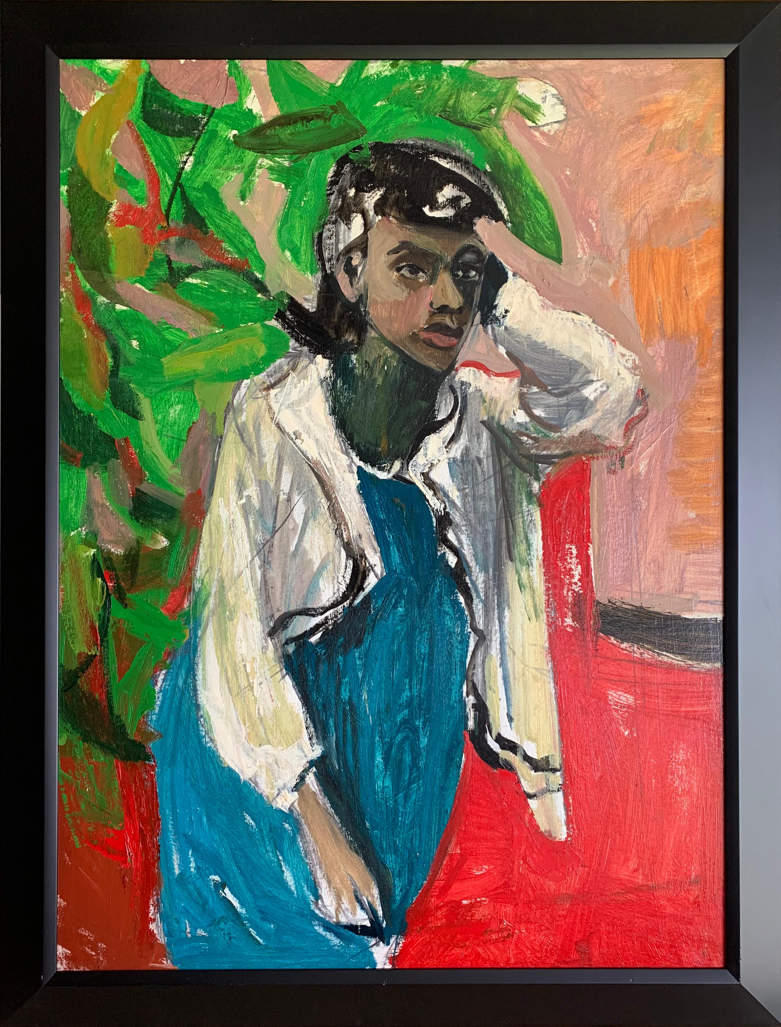 Girl Thinking, Expressionist Portrait of Young Woman by Philadelphia Artist - Painting by Bernard Harmon