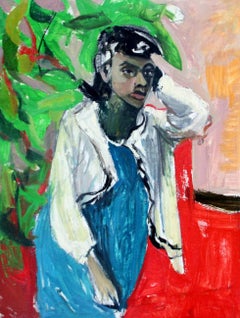 Girl Thinking, Expressionist Portrait of Young Woman by Black Artist