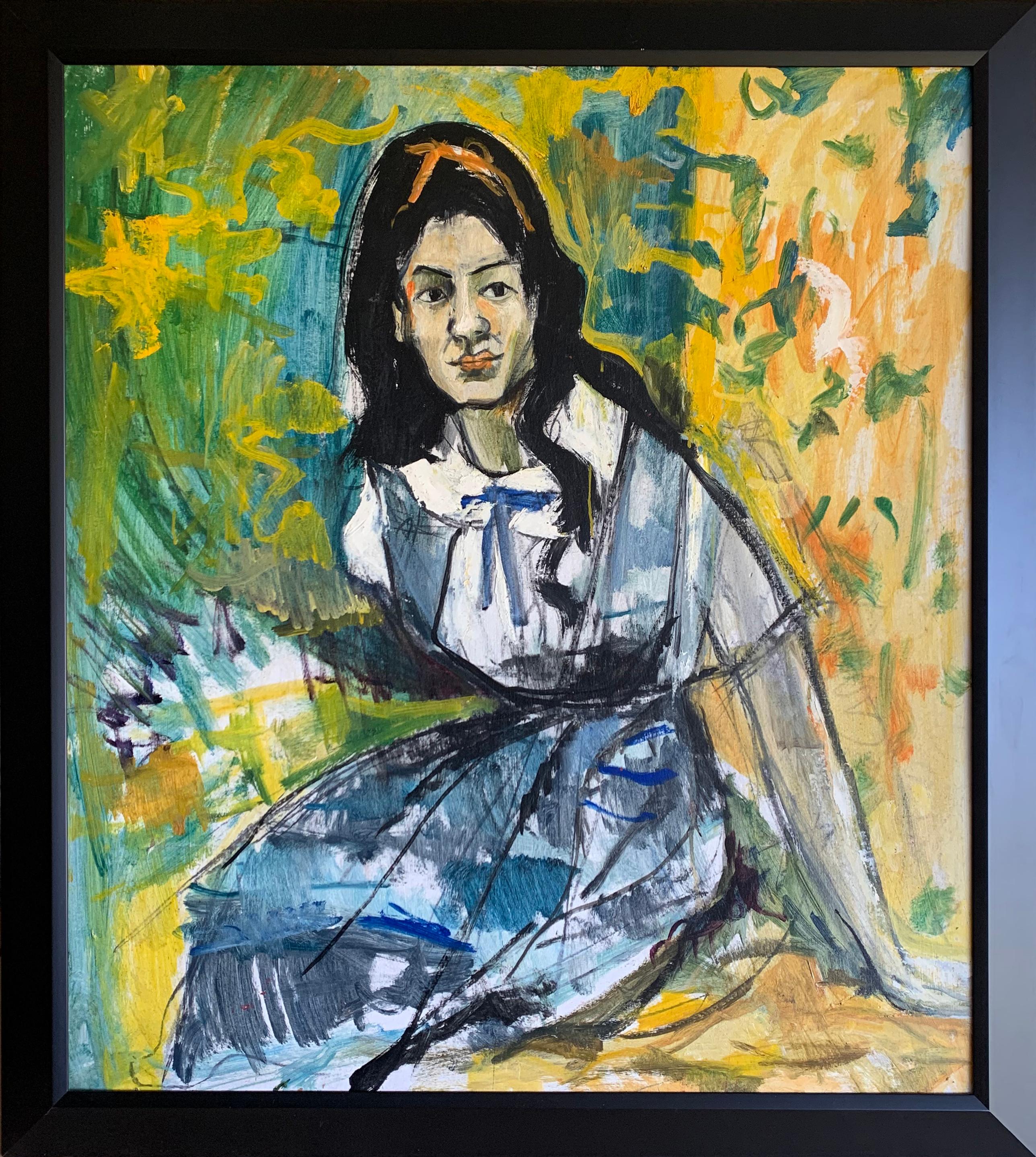 Mädchen mit Schleife im Haar, expressionistisches Porträt des Künstlers aus Philadelphia (Expressionismus), Painting, von Bernard Harmon