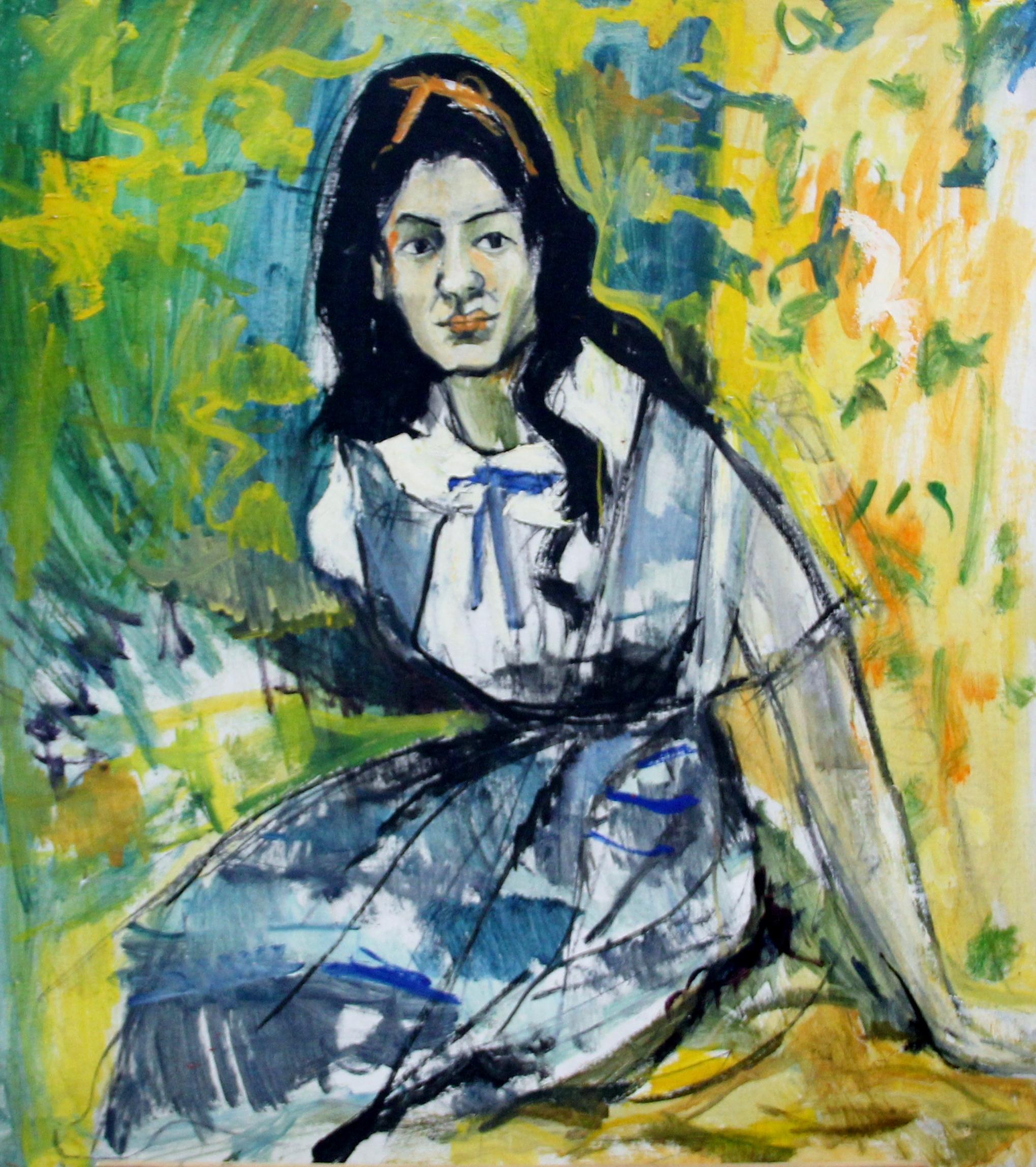 Bernard Harmon Portrait Painting - Girl with Ribbon in Hair, Expressionist Portrait by Philadelphia Artist
