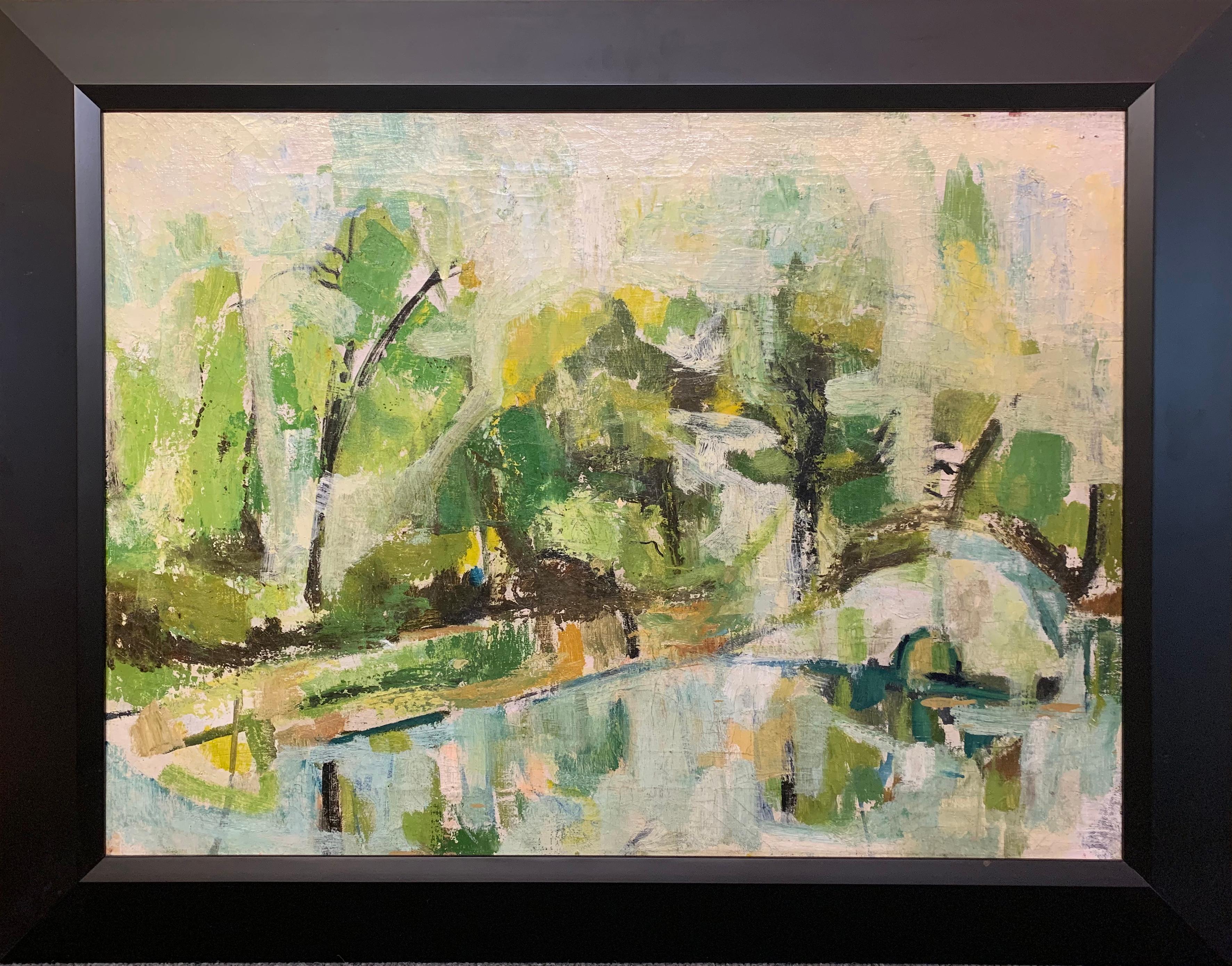 Bernard Harmon Landscape Painting - Green Landscape, Expressionist Painting by Philadelphia Artist