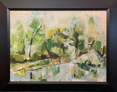 Vintage Green Landscape, Expressionist Painting by Philadelphia Artist