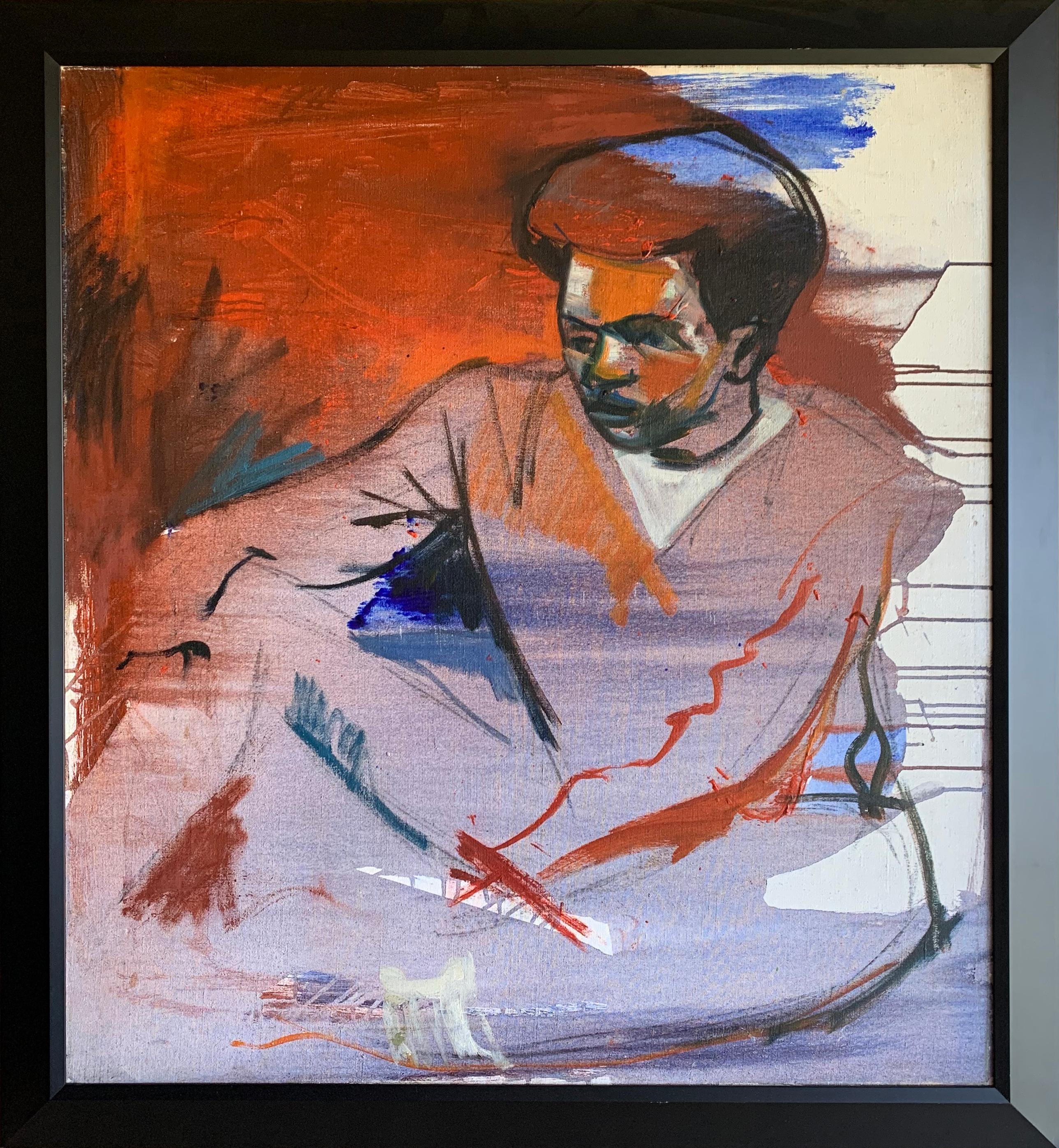 Modern Man, Expressionist Portrait in Red, White, and Blue - Painting by Bernard Harmon