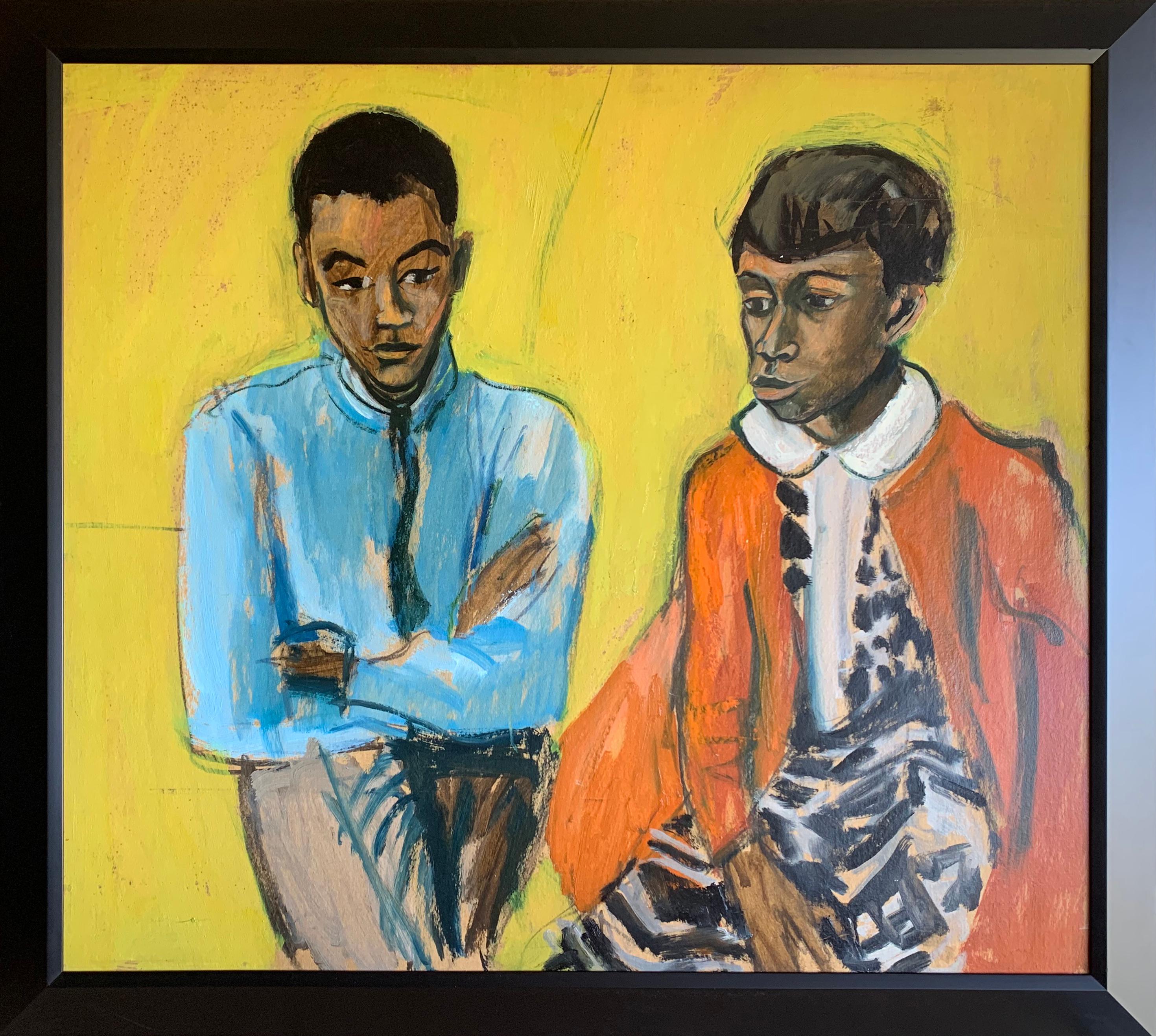 Not Speaking, Expressionist Portrait of Mother and Son by Philadelphia Artist - Painting by Bernard Harmon