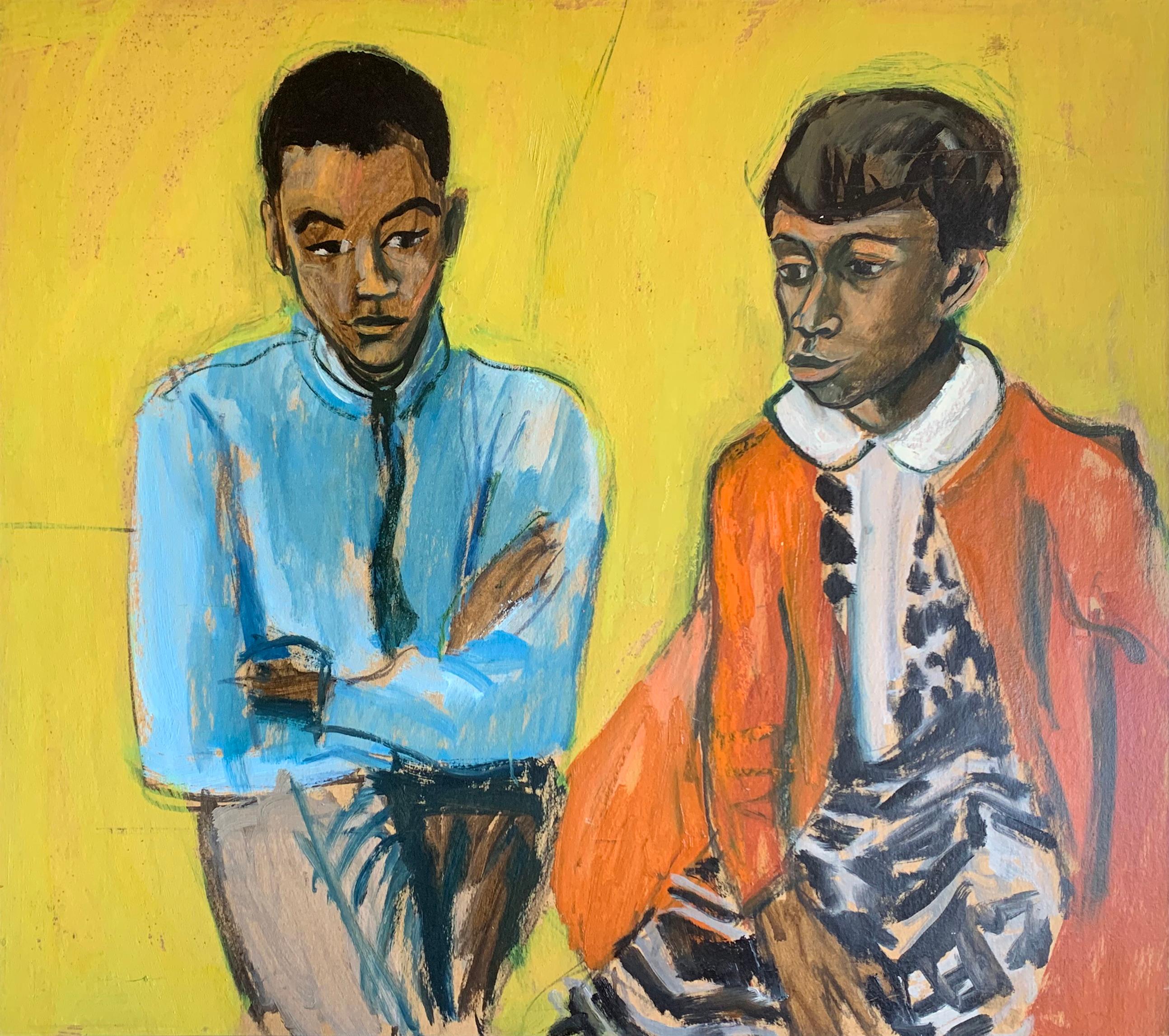 Nicht sprechendes, expressionistisches Porträt von Mutter und Sohn des Künstlers