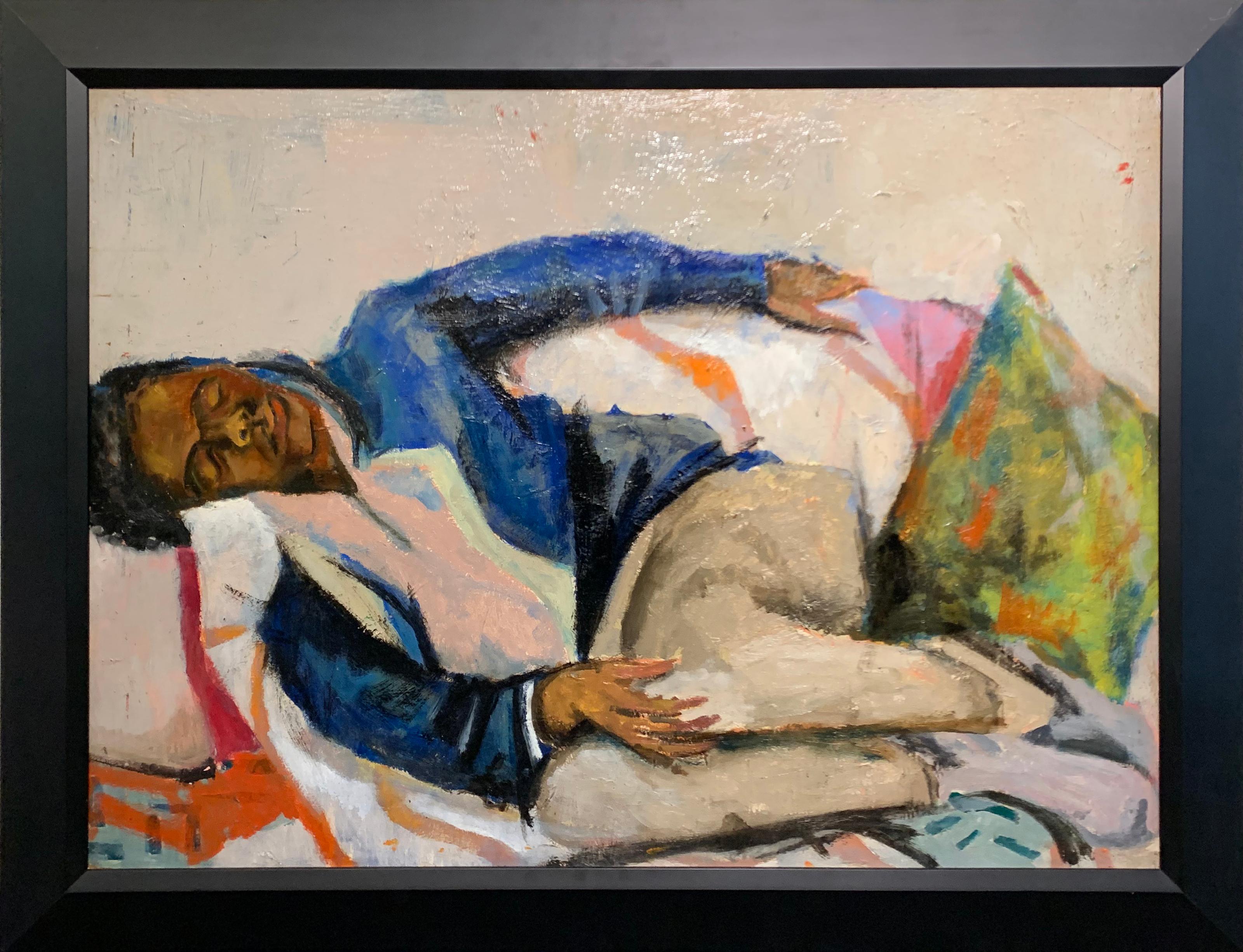 Resting, Expressionist Portrait of Young Man by Philadelphia Artist - Painting by Bernard Harmon