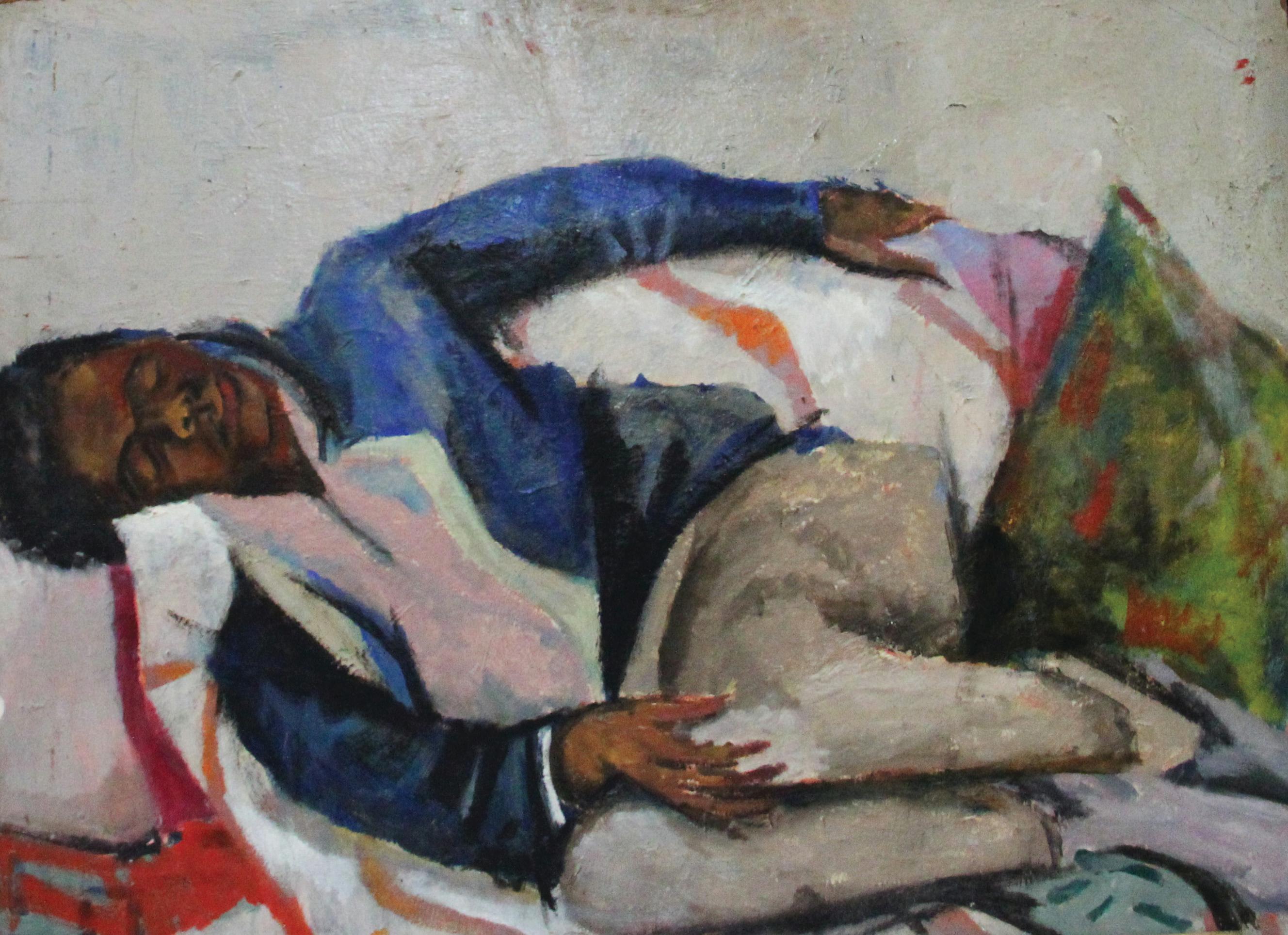 Resting, Interior Portrait of Young Man Resting on a Sofa , African American Art