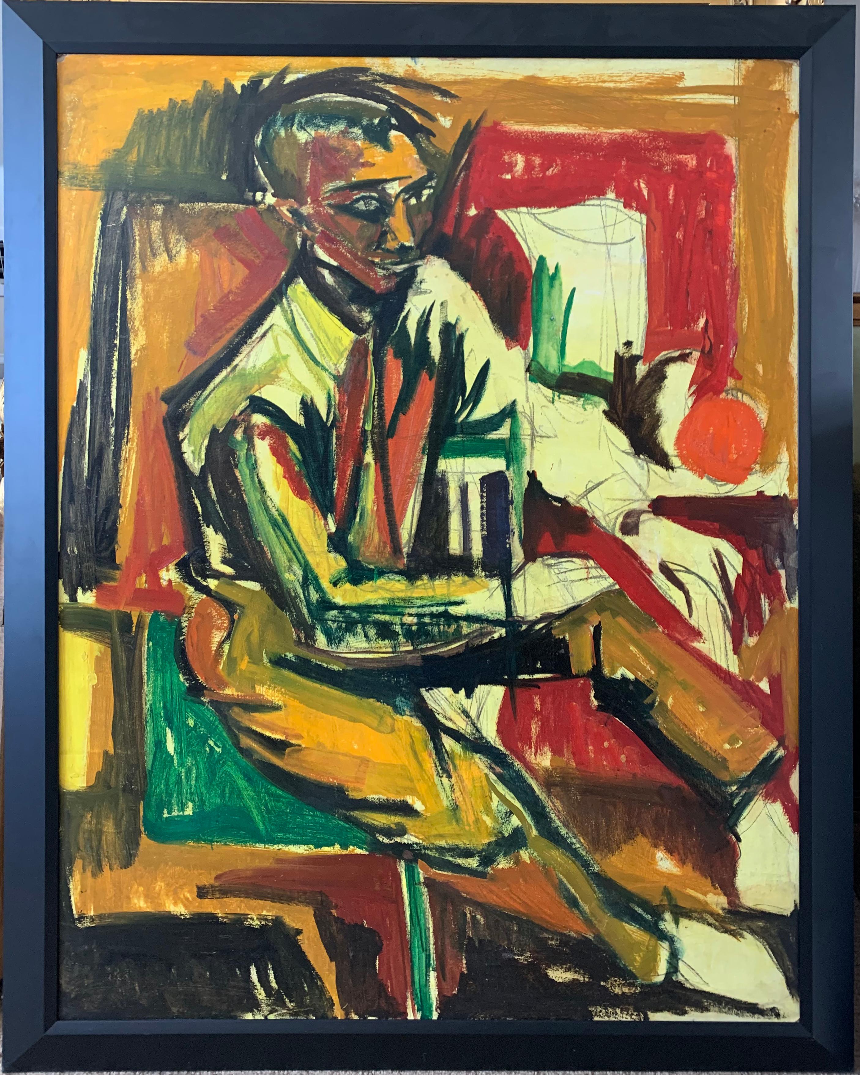 Seated Figure, Male Expressionist Portrait by Philadelphia Artist - Painting by Bernard Harmon