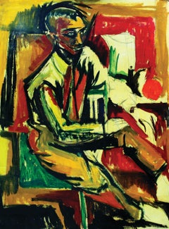 Seated Figure, Expressionist Color Male Portrait, African American Art