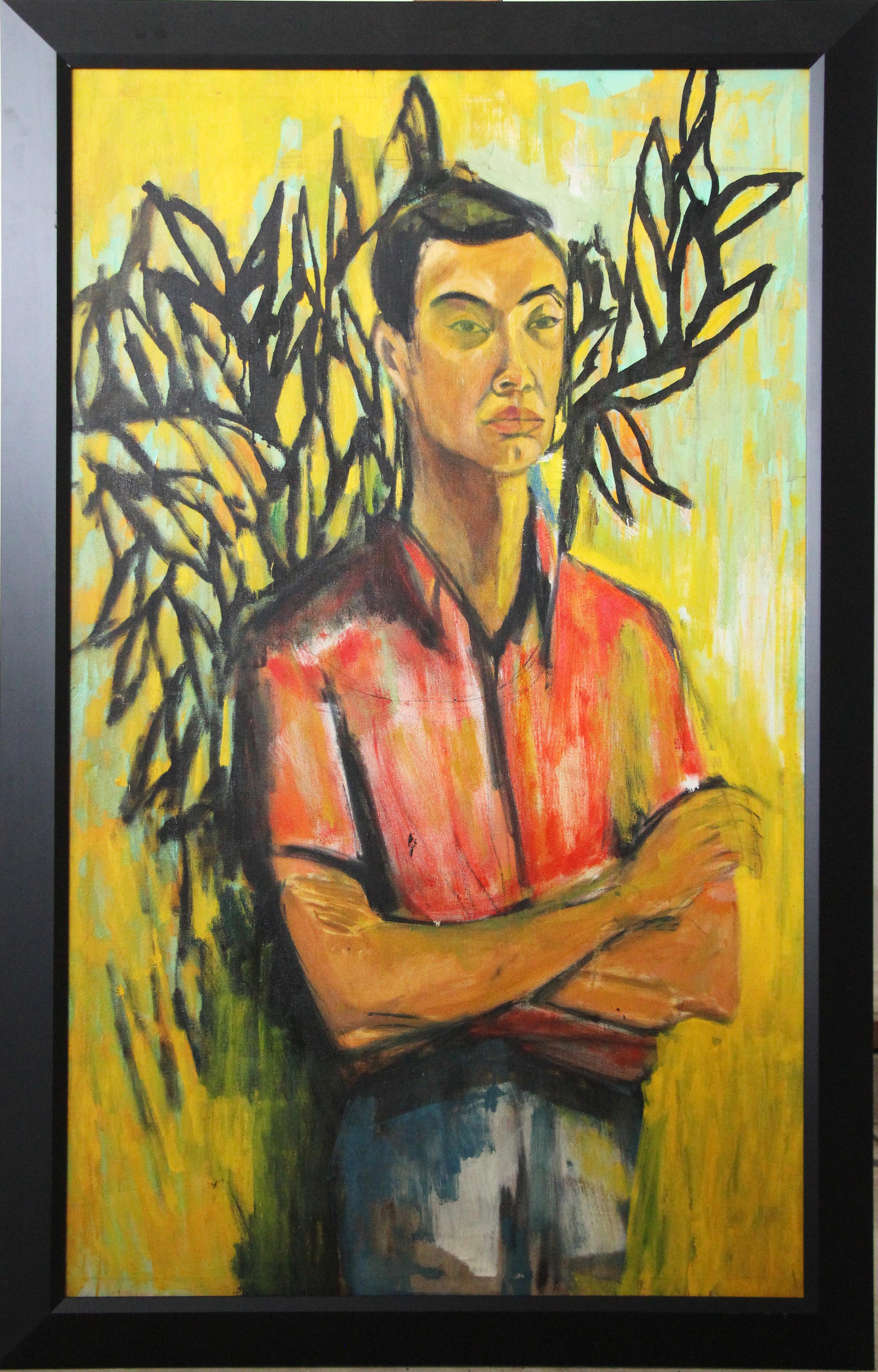 Self Portrait, portrait figuratif expressionniste de l'artiste de Philadelphie - Painting de Bernard Harmon