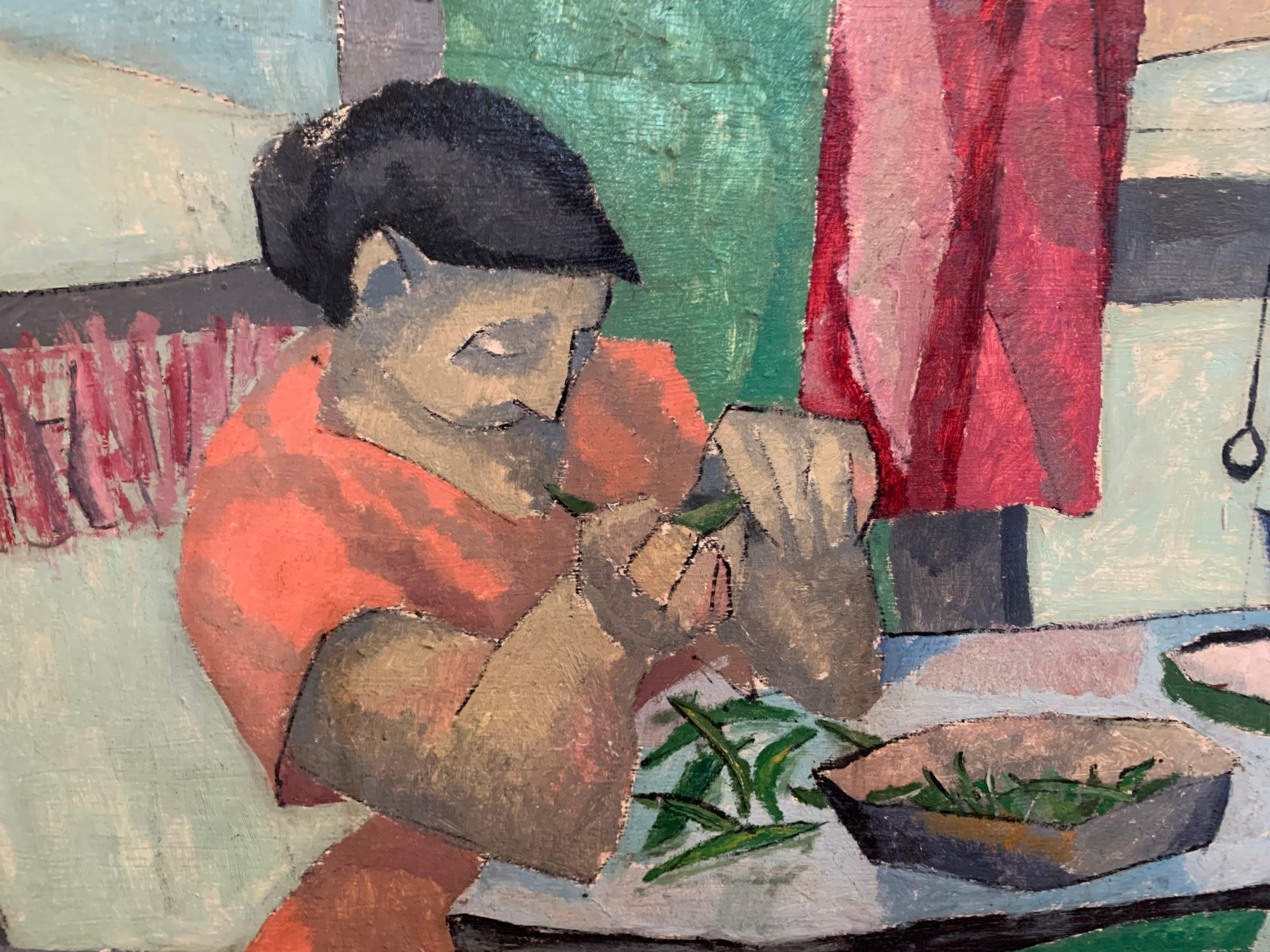 Zuckererbsen, Expressionist  Porträt einer jungen Frau von Künstlerin aus Philadelphia – Painting von Bernard Harmon