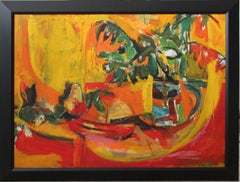 Used Expressionist Still Life with Plant and Fruit by Philadelphia Artist