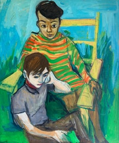 Striped Dress and Boy, Expressionist Portrait by Philadelphia Artist