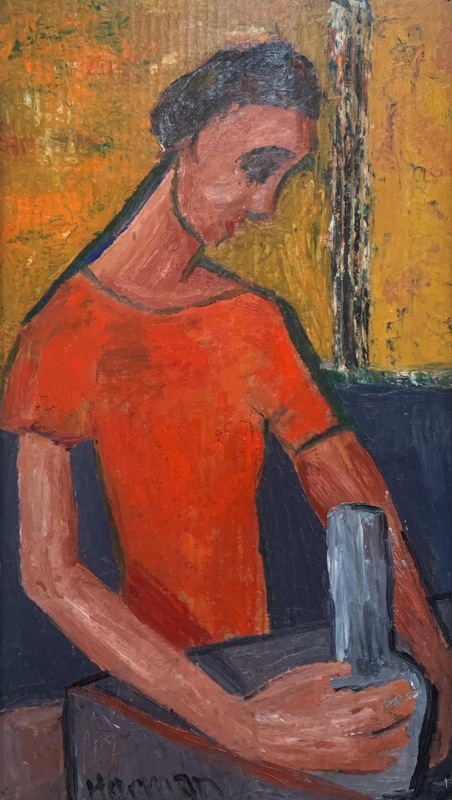 The Potter, Expressionist Portrait of a Young Man by Philadelphia Artist - Painting by Bernard Harmon