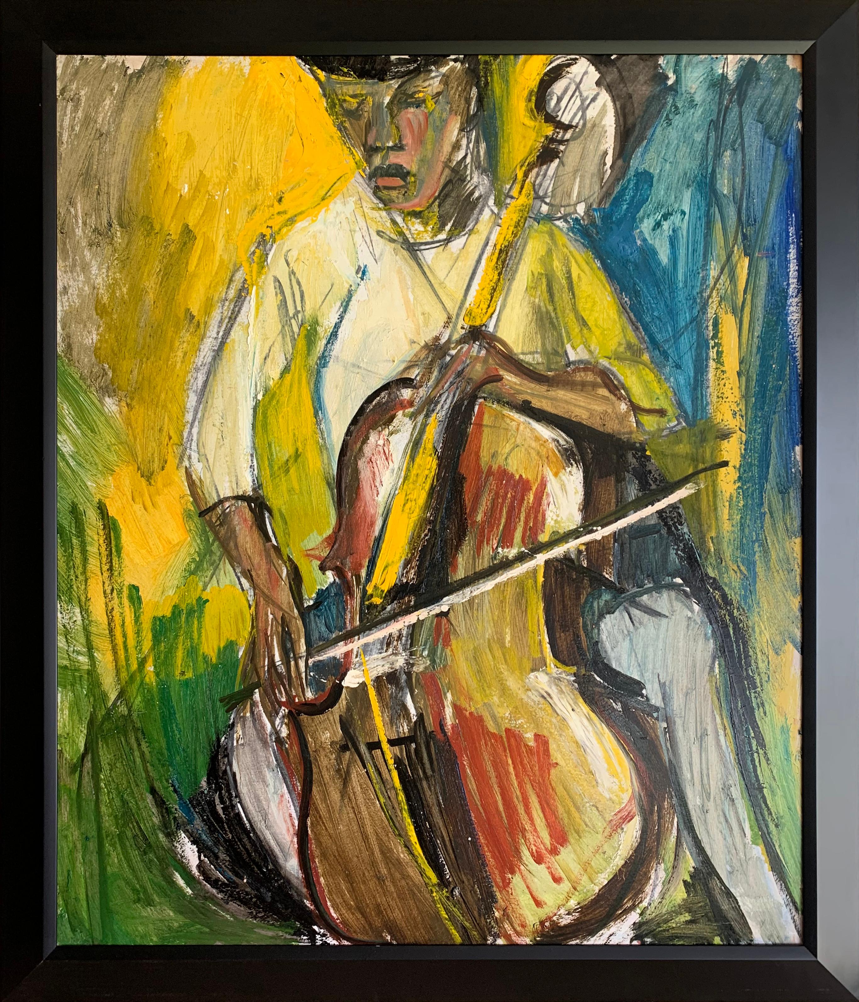 Upright Bass, Expressionist Portrait of Musician by Philadelphia Artist - Painting by Bernard Harmon