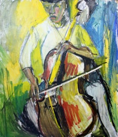 Upright Bass, Expressionist Portrait of Musician by Black Artist, Double Sided