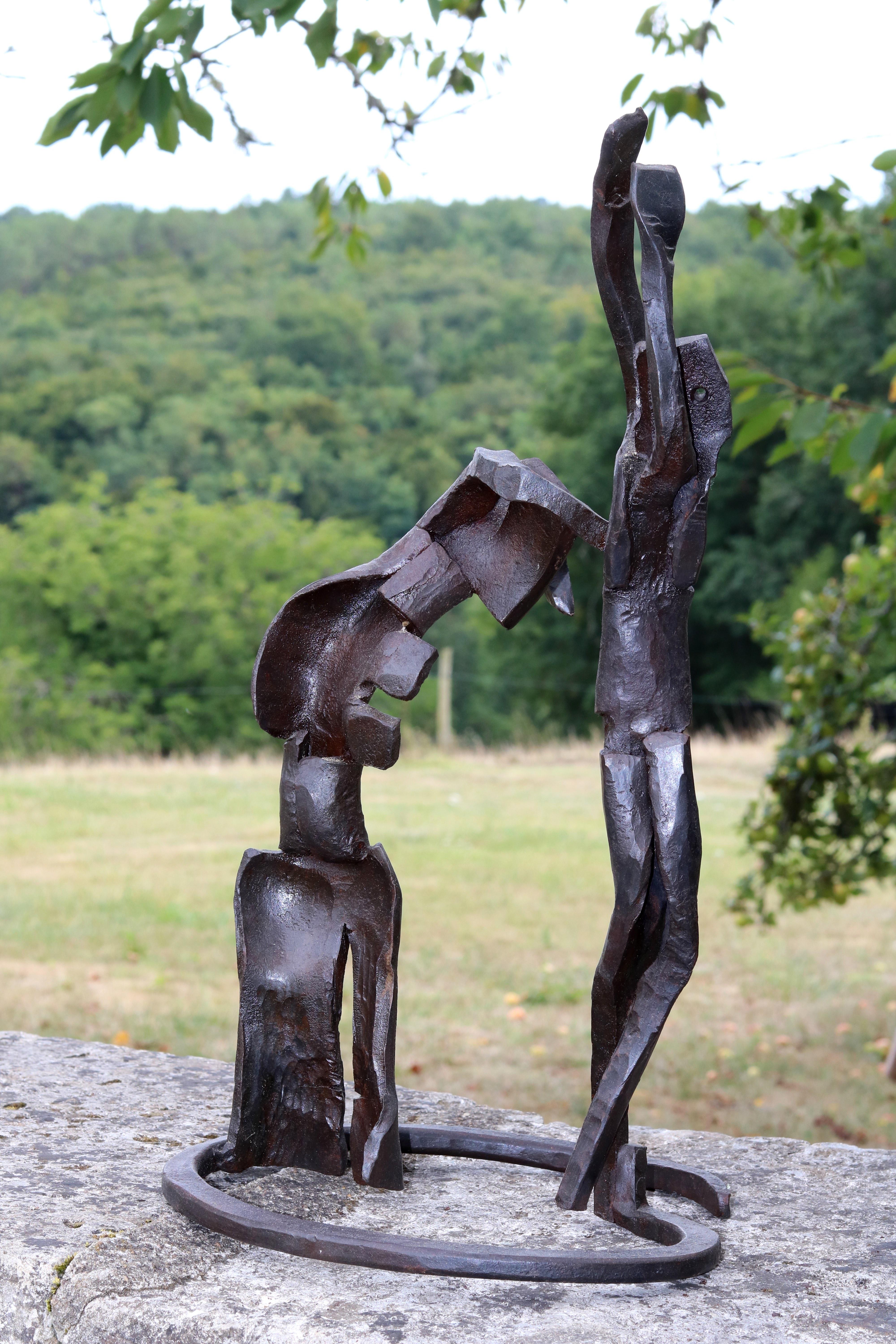 corrida, unique piece in wrought iron - Gray Figurative Sculpture by Bernard Henneuse
