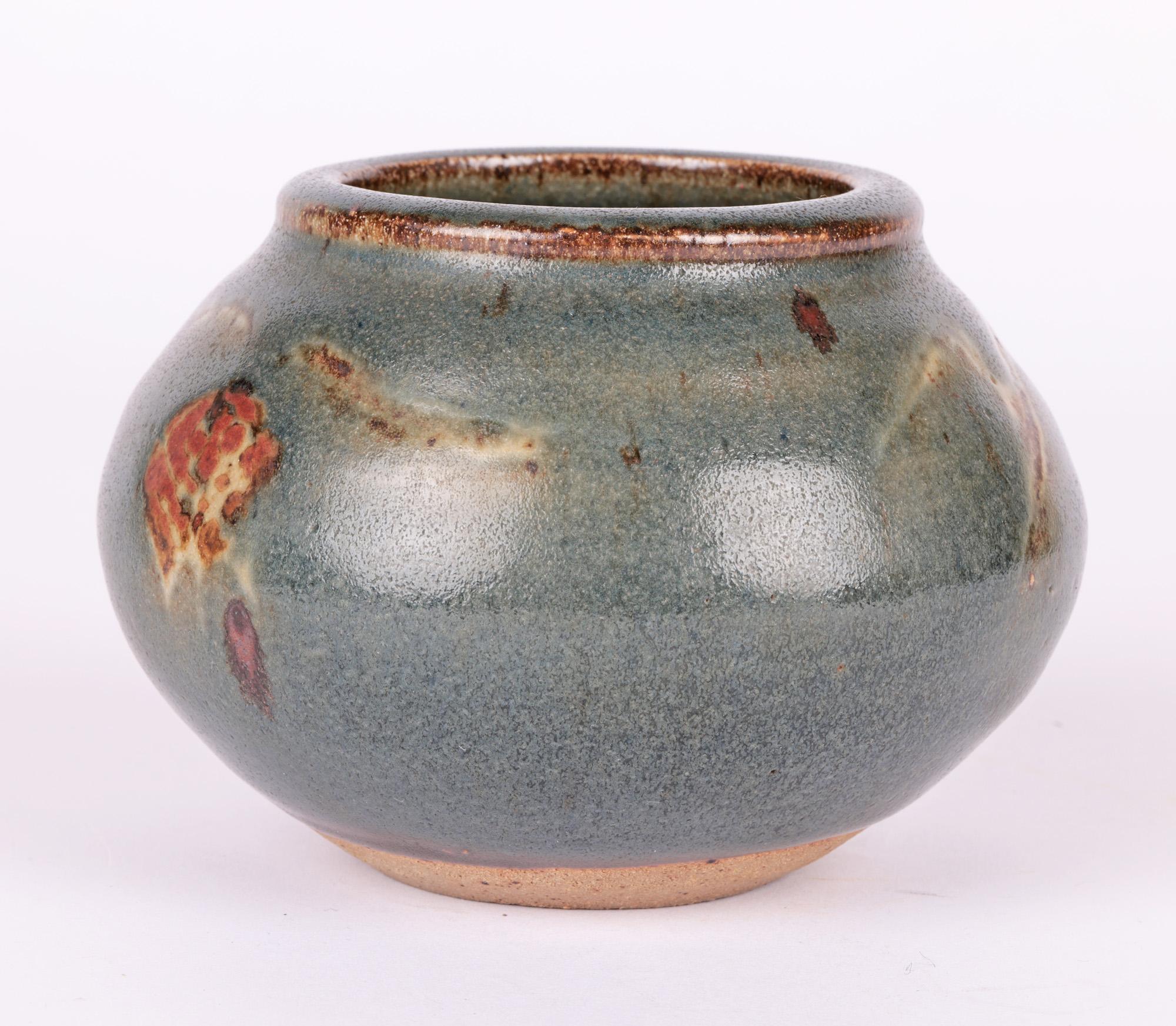 Glazed Bernard Howell Leach Studio Pottery Vase with Stylized Patterning For Sale