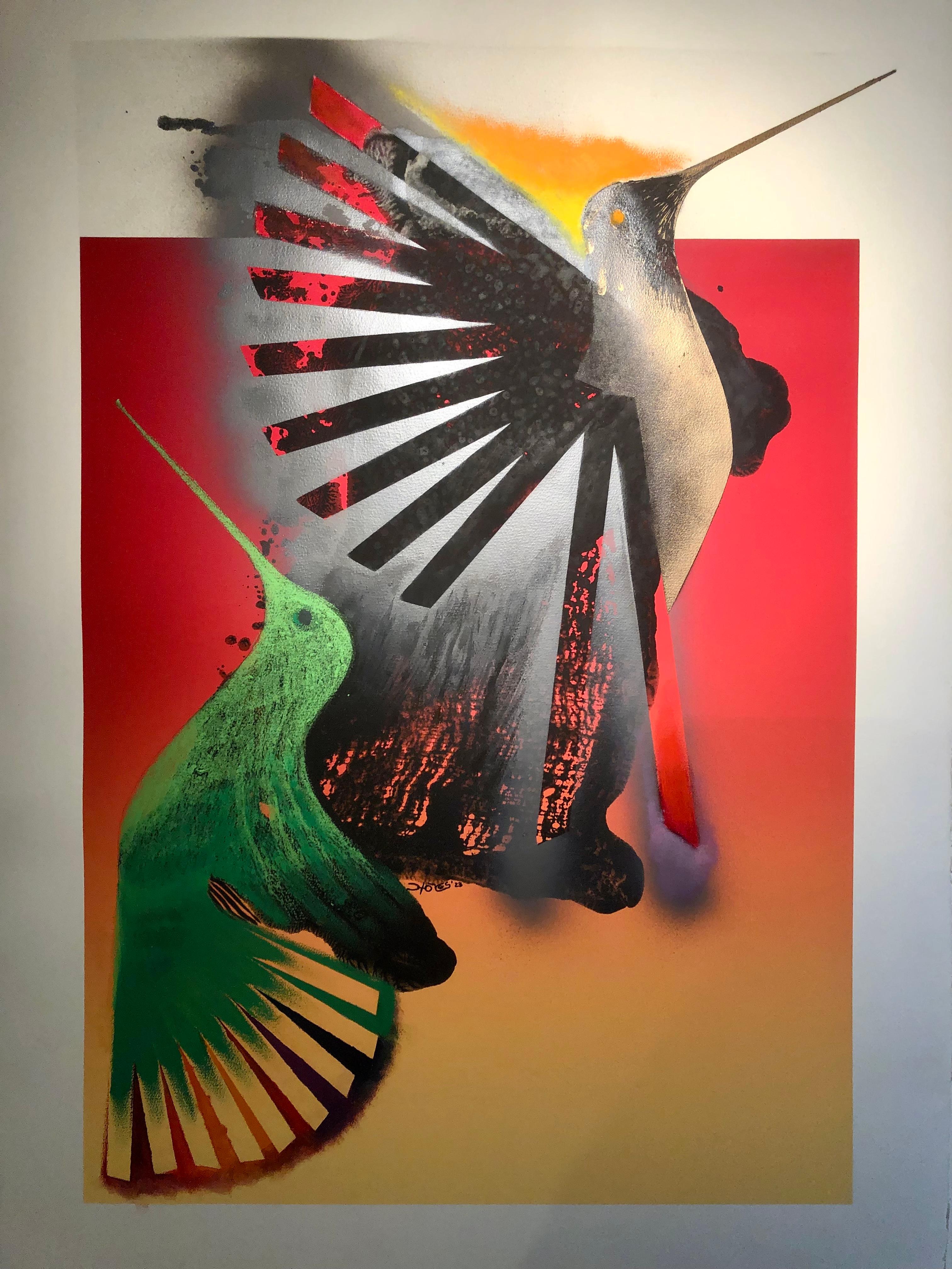 Danse nuptiale du colibri - peinture - Painting de Bernard Hoyes