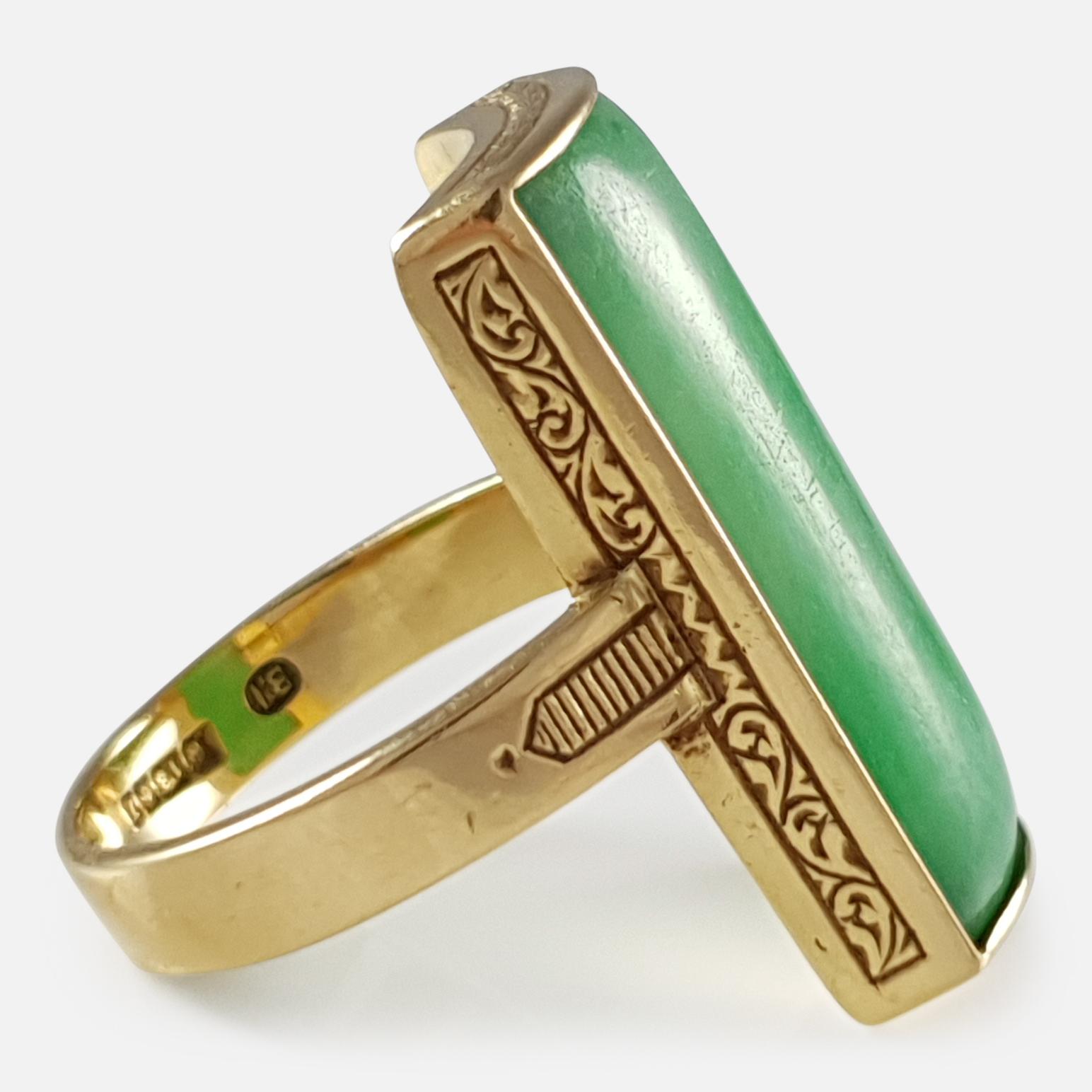 Modern Bernard Instone 18 Karat Yellow Gold Apple Green Jade Ring