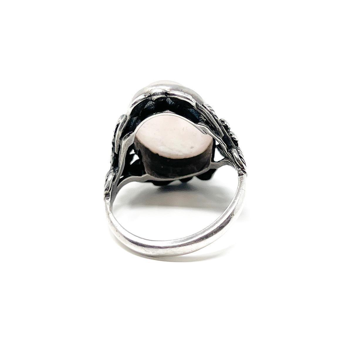 Bernard Instone Attribuito c.1940 Argento e quarzo rosa Vintage Arts and Crafts in vendita 2