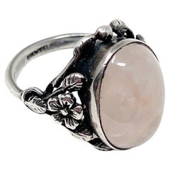 Bernard Instone Attributed c.1940 Silver and Rose Quartz Vintage Arts and Crafts