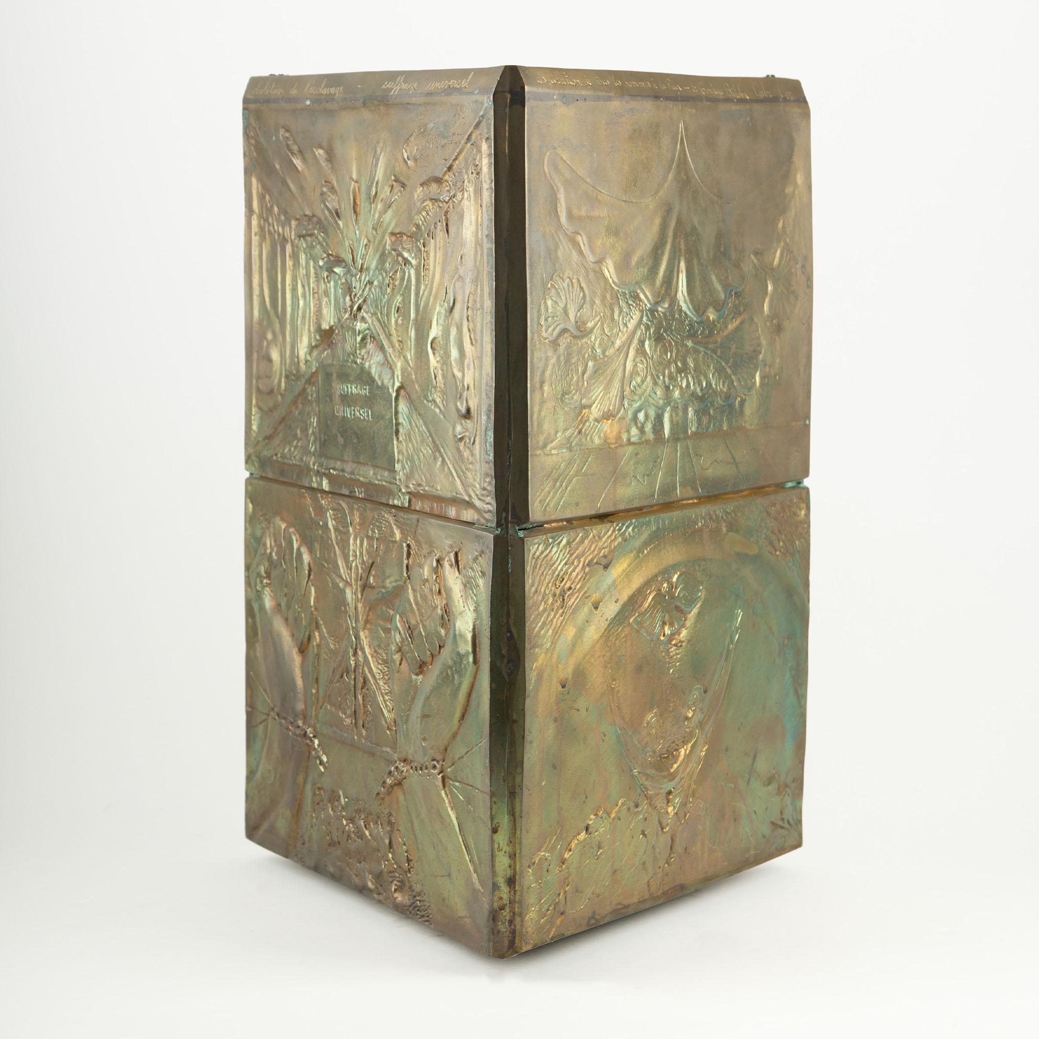 Bernard Jobin Bronze Relief Beistelltische mit Revolutionären und Ginkgo-Motiven im Angebot 5