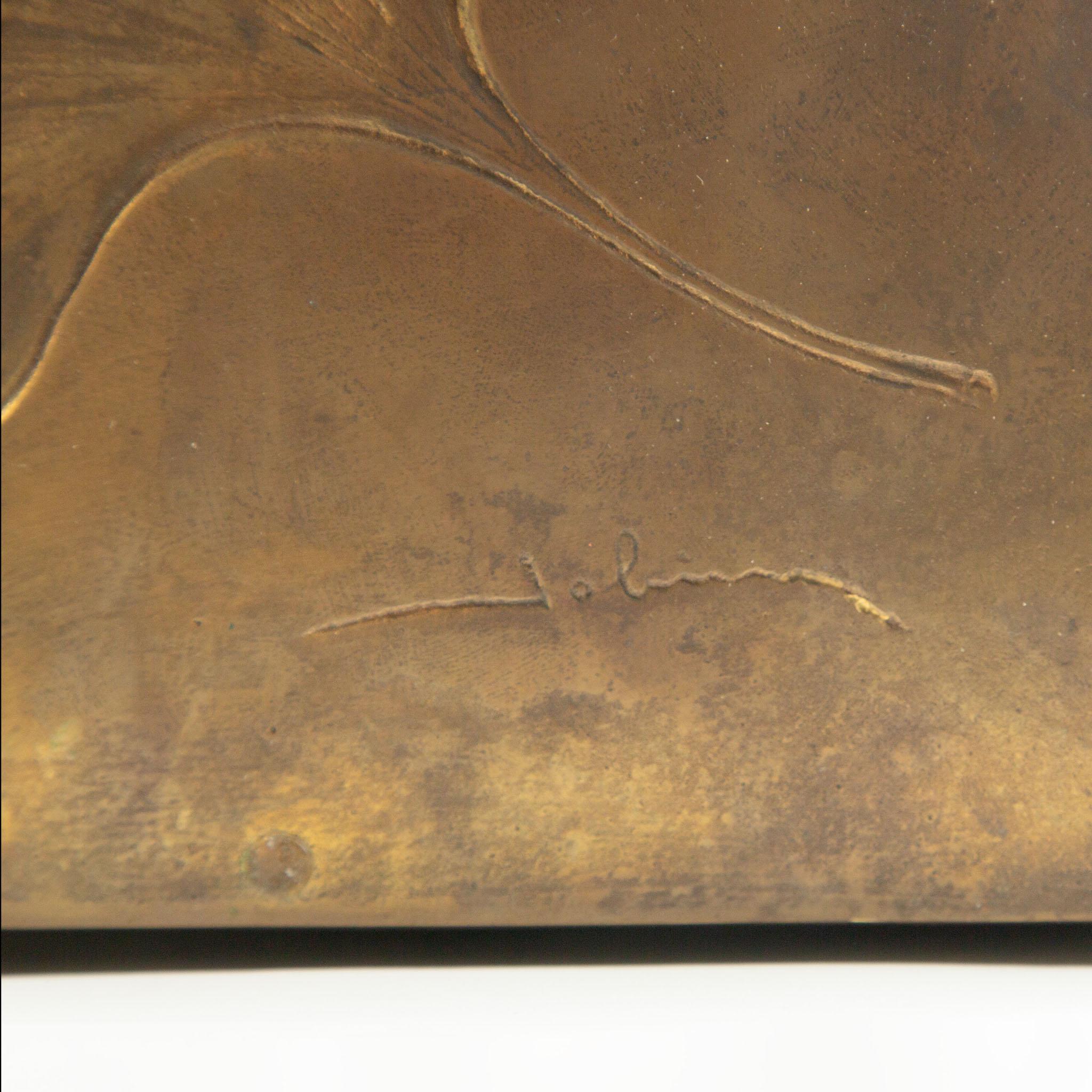 Bernard Jobin Bronze Relief Beistelltische mit Revolutionären und Ginkgo-Motiven im Angebot 10