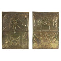 Bernard Jobin Bronze Relief Beistelltische mit Revolutionären und Ginkgo-Motiven