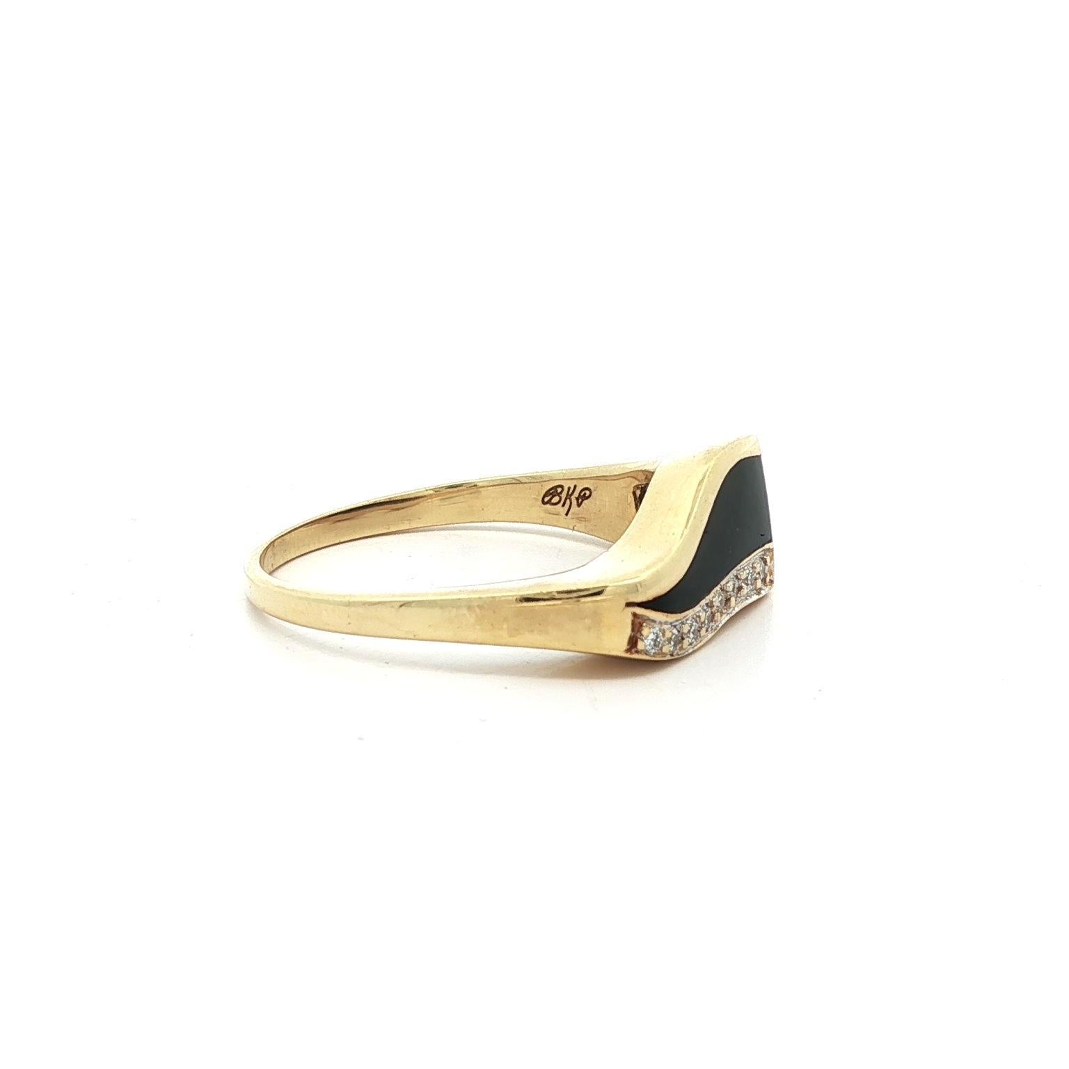 Bernard K Passman Anello a fascia ondulata in oro giallo 18 carati con corallo nero e diamante da 0,08 carati 5