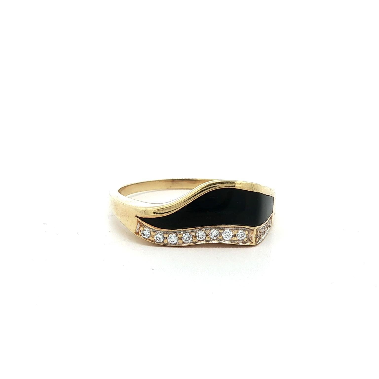 Bernard K Passman Anello a fascia ondulata in oro giallo 18 carati con corallo nero e diamante da 0,08 carati 7