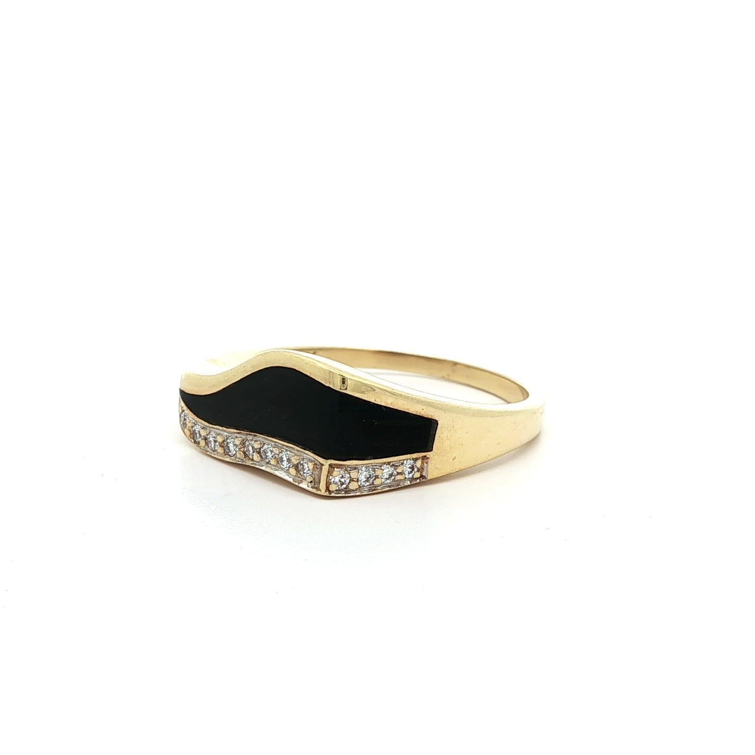 Bernard K Passman Anello a fascia ondulata in oro giallo 18 carati con corallo nero e diamante da 0,08 carati 2