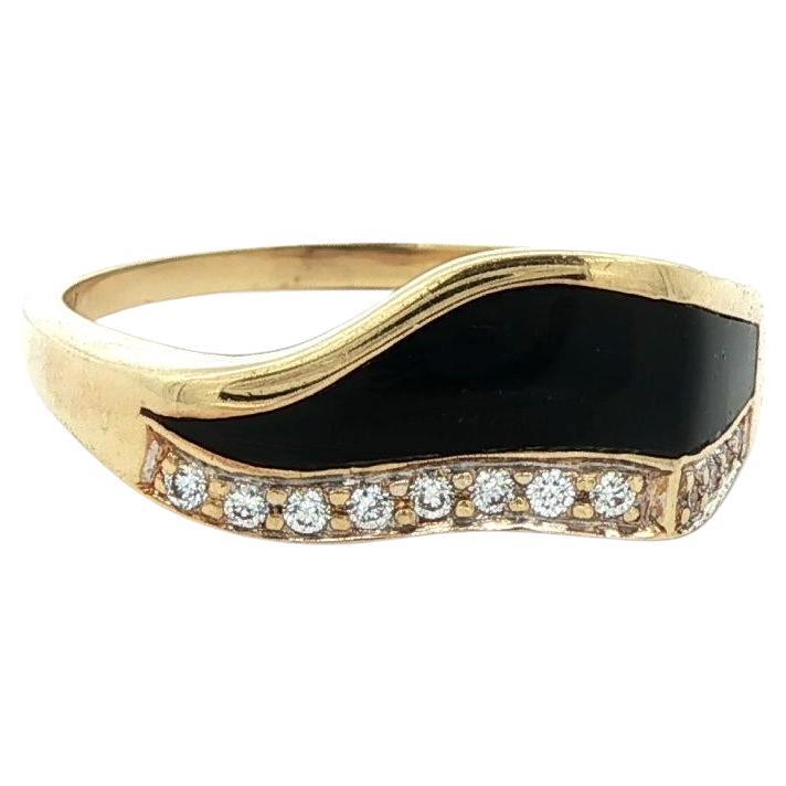 Bernard K Passman Anello a fascia ondulata in oro giallo 18 carati con corallo nero e diamante da 0,08 carati