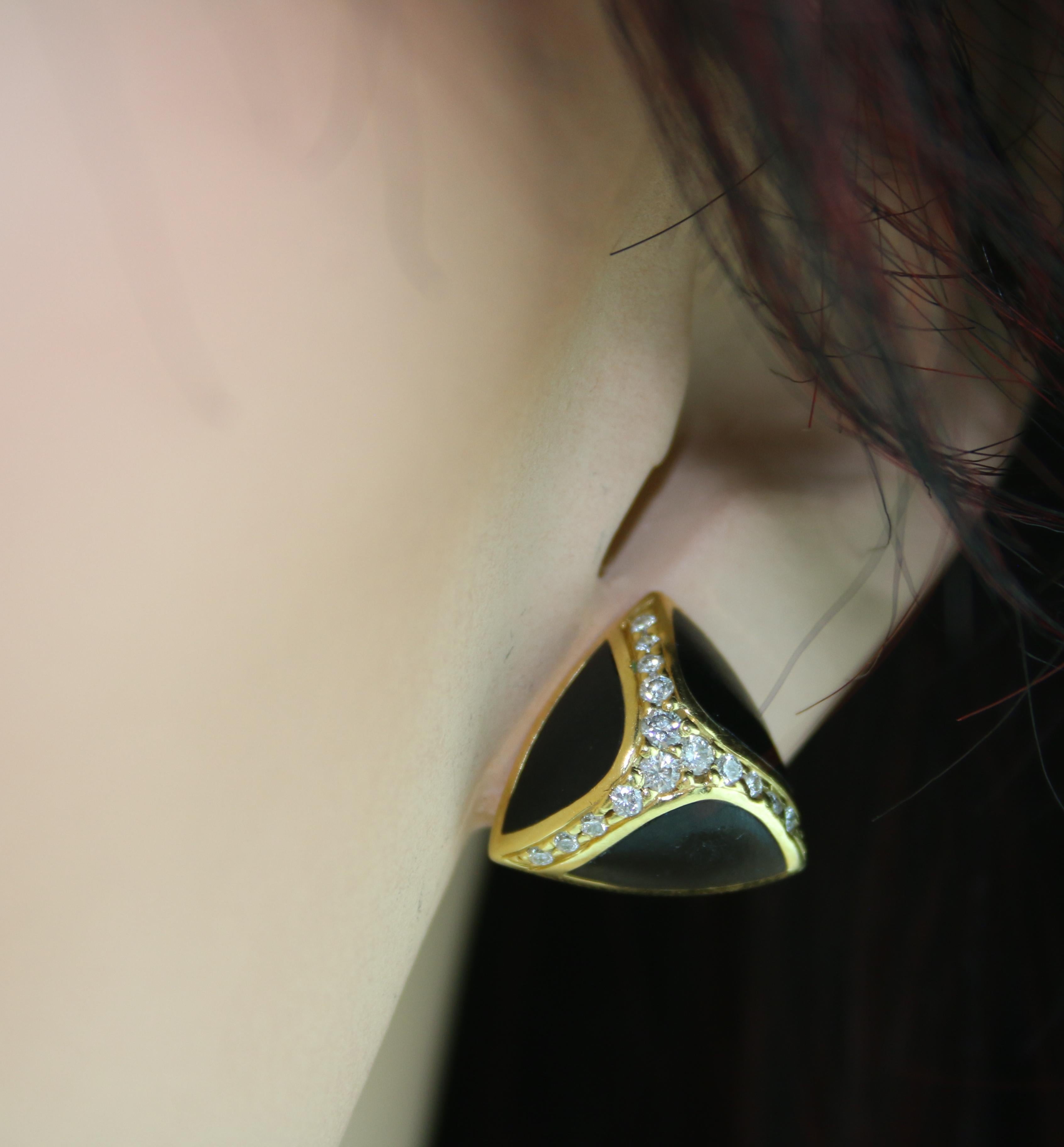 Modernist Bernard K. Passman Black Coral and Diamonds Gold Earrings