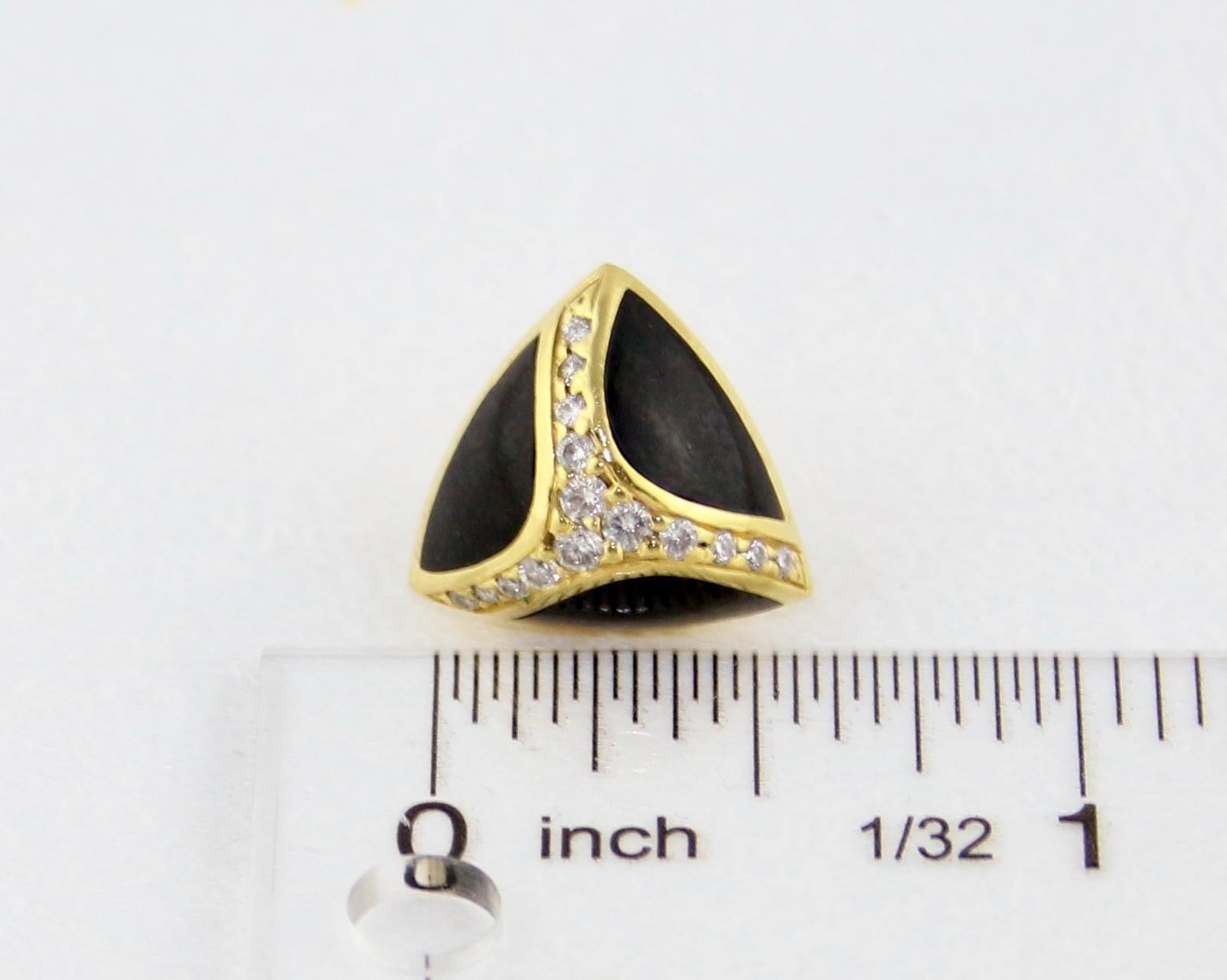 Round Cut Bernard K. Passman Black Coral and Diamonds Gold Earrings